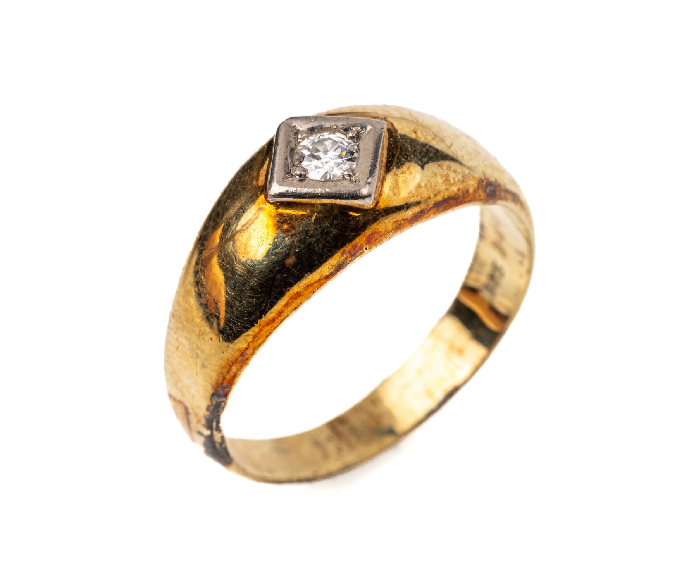 14 kt Gold Diamant-Ring, GG/WG 585/000, in WG gefasster Altschliffdiamant ca. 0.15 ct Weiß/si, RW 62, ca. 5.4 g
