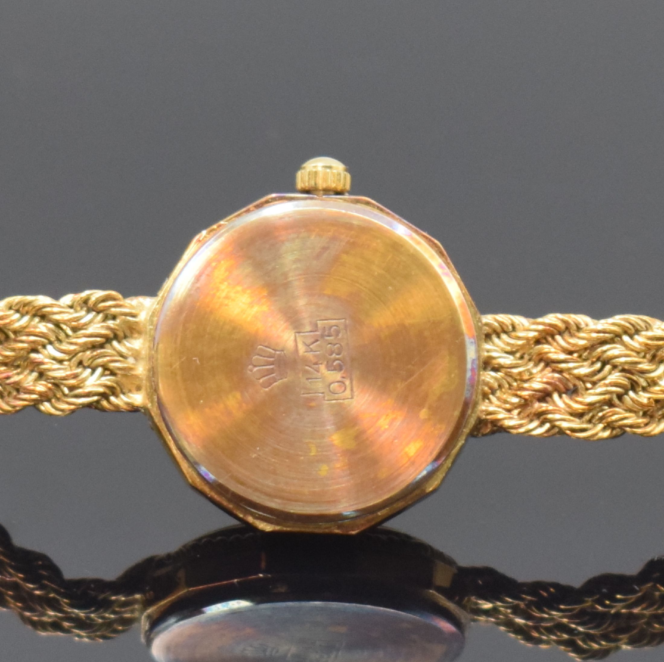 Detail c: RHODOS und GENEVE 2 Damenarmbanduhren in GG 750/000 und 585/000, Schweiz um 1970 - 1980, 1) Rhodos in GG 750/000, Handaufzug Kal. AS 1077, D. ca. 17 ...