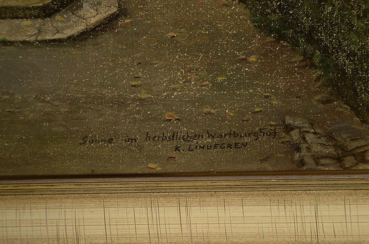 Detail a: Karl Lindegren, 1887-1970, Sonne im herbstlichen Wartburghof, Öl/Lwd, betitelt und signiert, rechts unten, ca. 55x41cm, R. ca. 63x49cm
