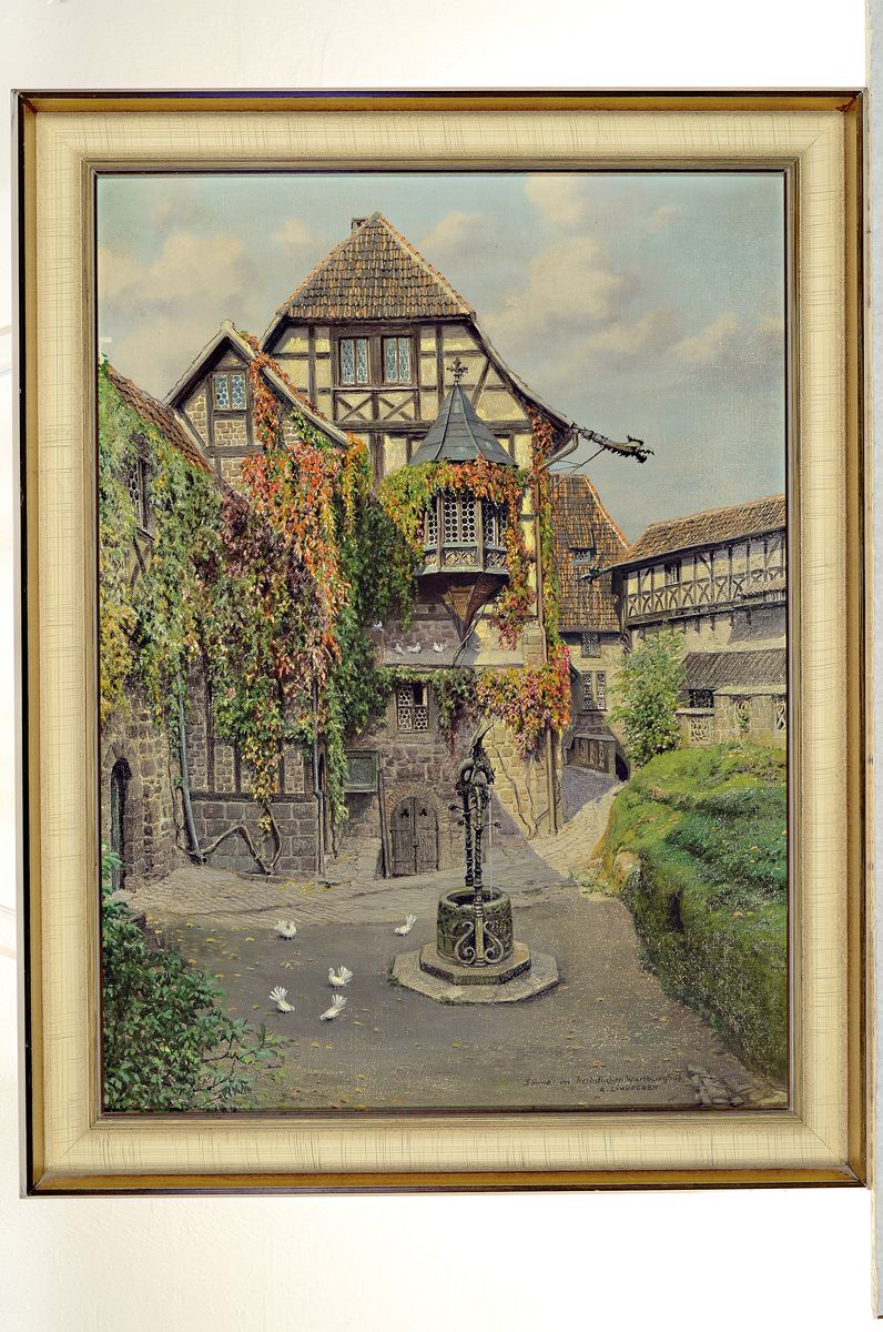 Detail k: Karl Lindegren, 1887-1970, Sonne im herbstlichen Wartburghof, Öl/Lwd, betitelt und signiert, rechts unten, ca. 55x41cm, R. ca. 63x49cm