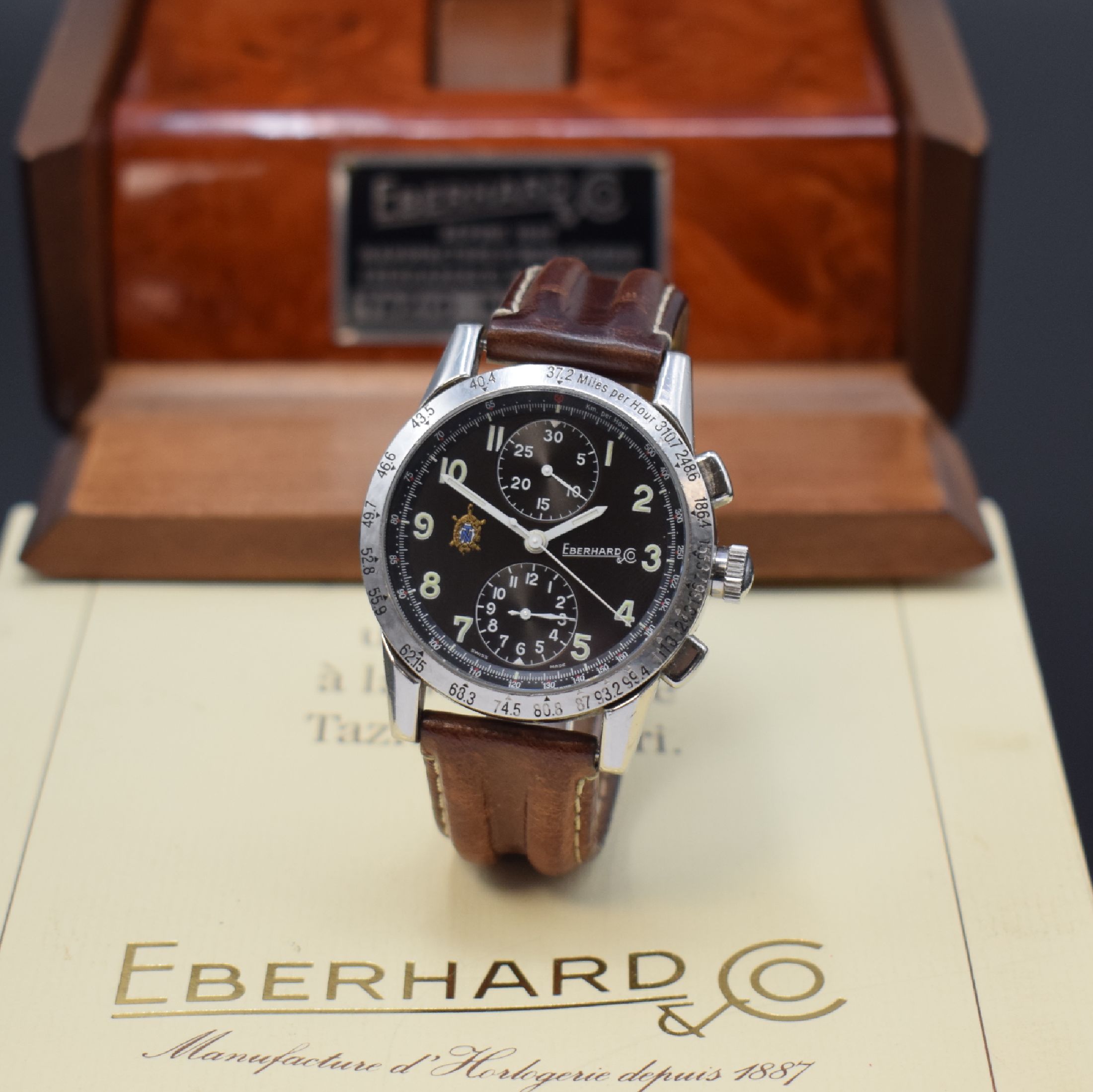 EBERHARD & Co Tazio Nuvolari Herrenchronograph in Stahl Referenz 31030, Schweiz lt. orig. Papier verk. 1993, Automatik, 8-fach verschr. Geh., ...