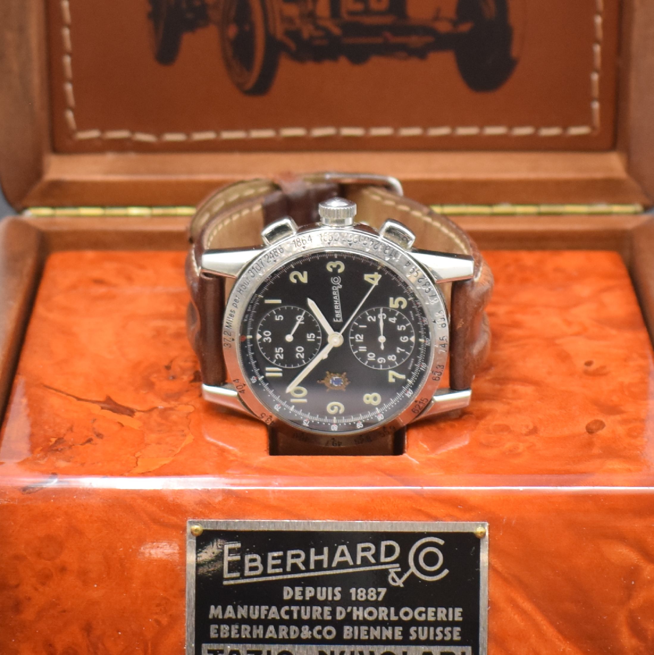 Detail d: EBERHARD & Co Tazio Nuvolari Herrenchronograph in Stahl Referenz 31030, Schweiz lt. orig. Papier verk. 1993, Automatik, 8-fach verschr. Geh., ...