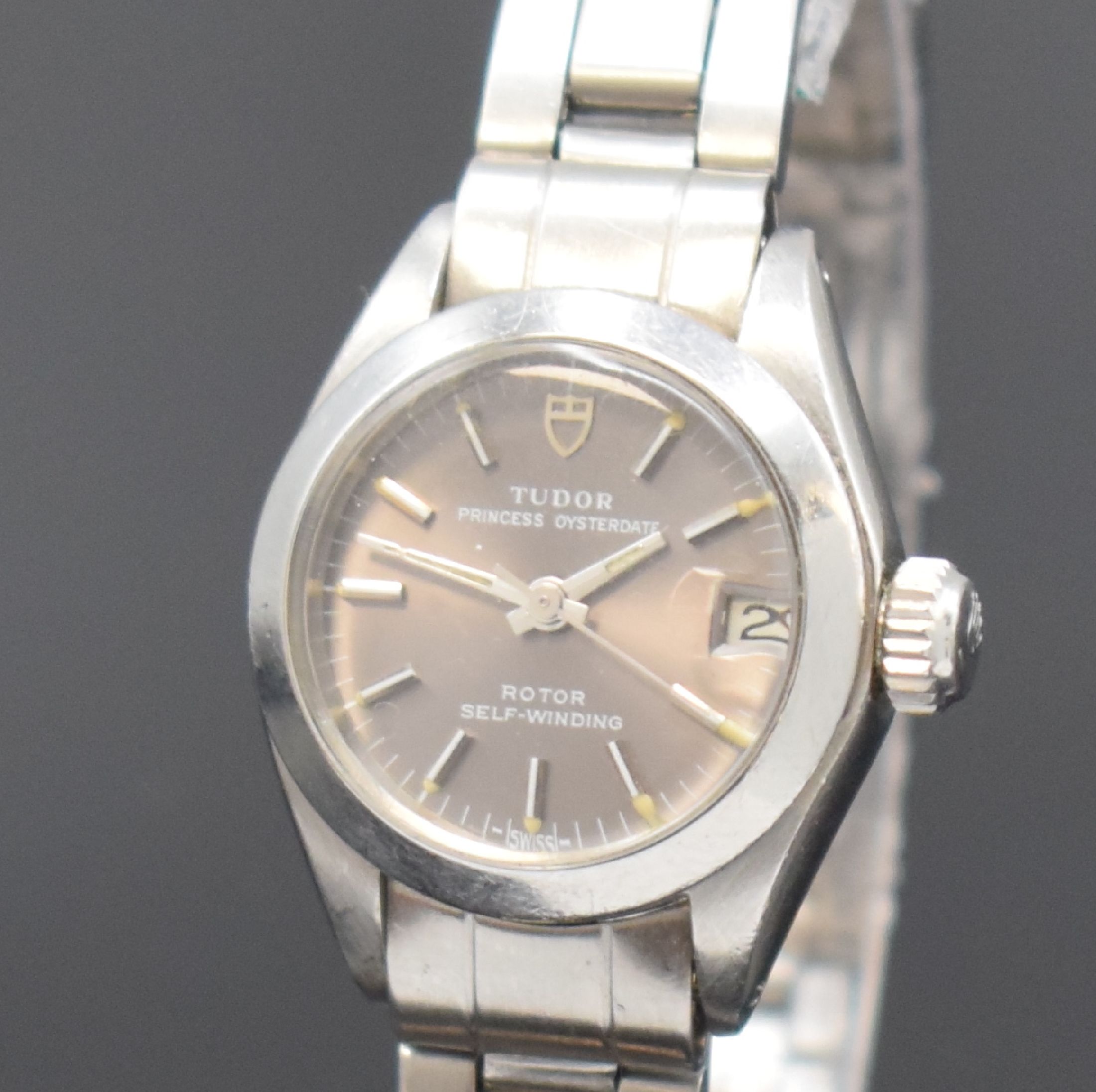 Detail a: TUDOR Princess Oysterdate Damenarmbanduhr Referenz 7606/0 in Stahl/Stahlband, Schweiz um 1976, Automatik, verschr. ROLEX Oystergeh.,ROLEX-Oysterband ...