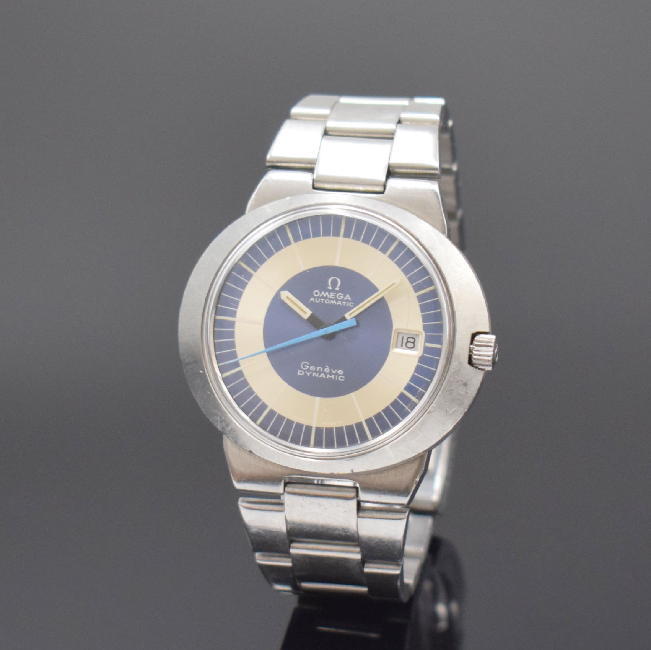OMEGA Dynamic Automatic Herrenarmbanduhr in Stahl/Stahlband Referenz 166.039, Schweiz um 1969, Automatik, Monocoque-Geh., Stahlband Ref. 1153/138, ...