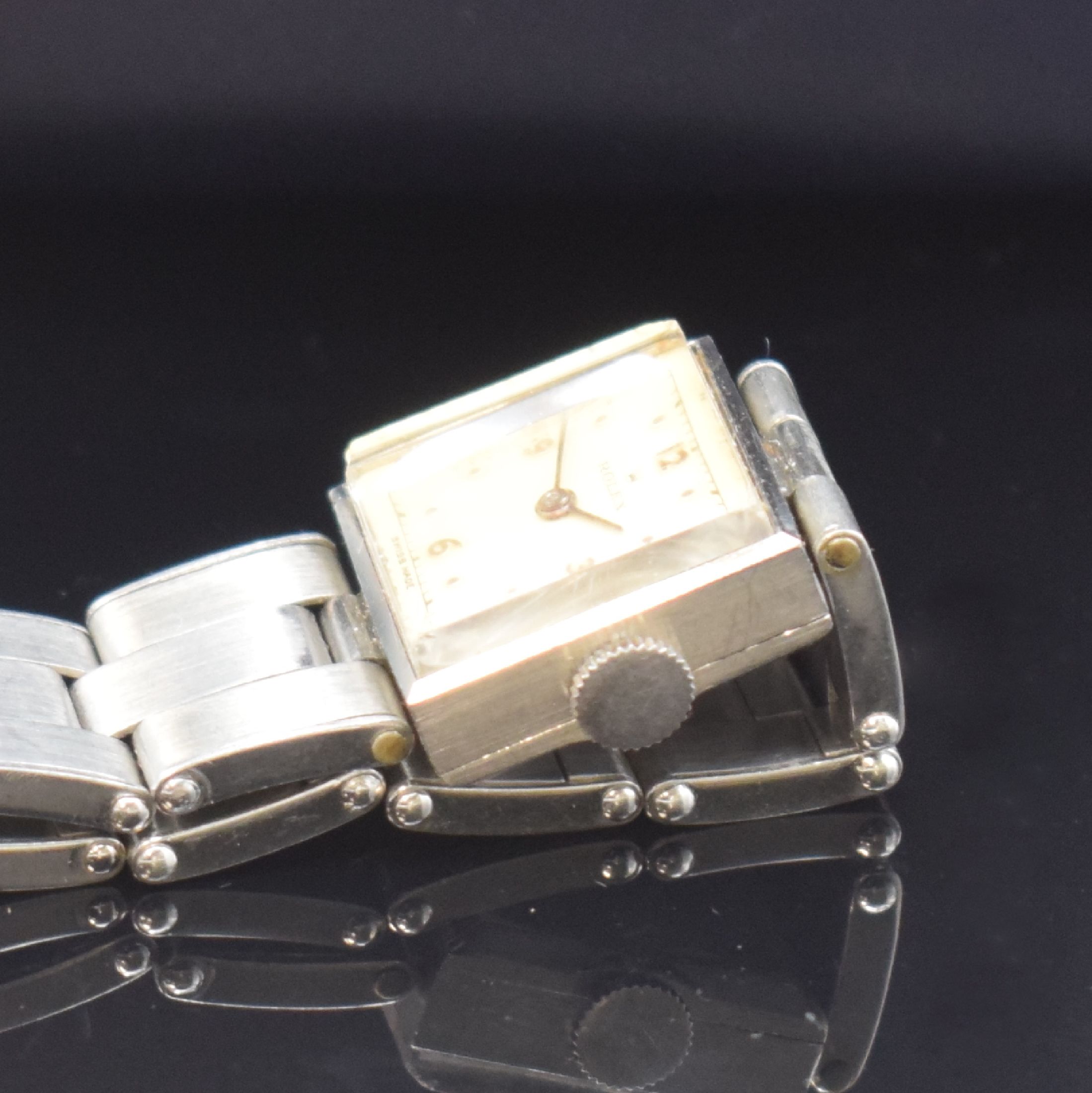 Detail c: ROLEX sehr seltene Damenarmbanduhr in Stahl/ Stahlband Referenz 3562, Schweiz um 1943, Handaufzug, quadrat. 2-tlg. Geh., Boden aufgedr., anges. orig. ...