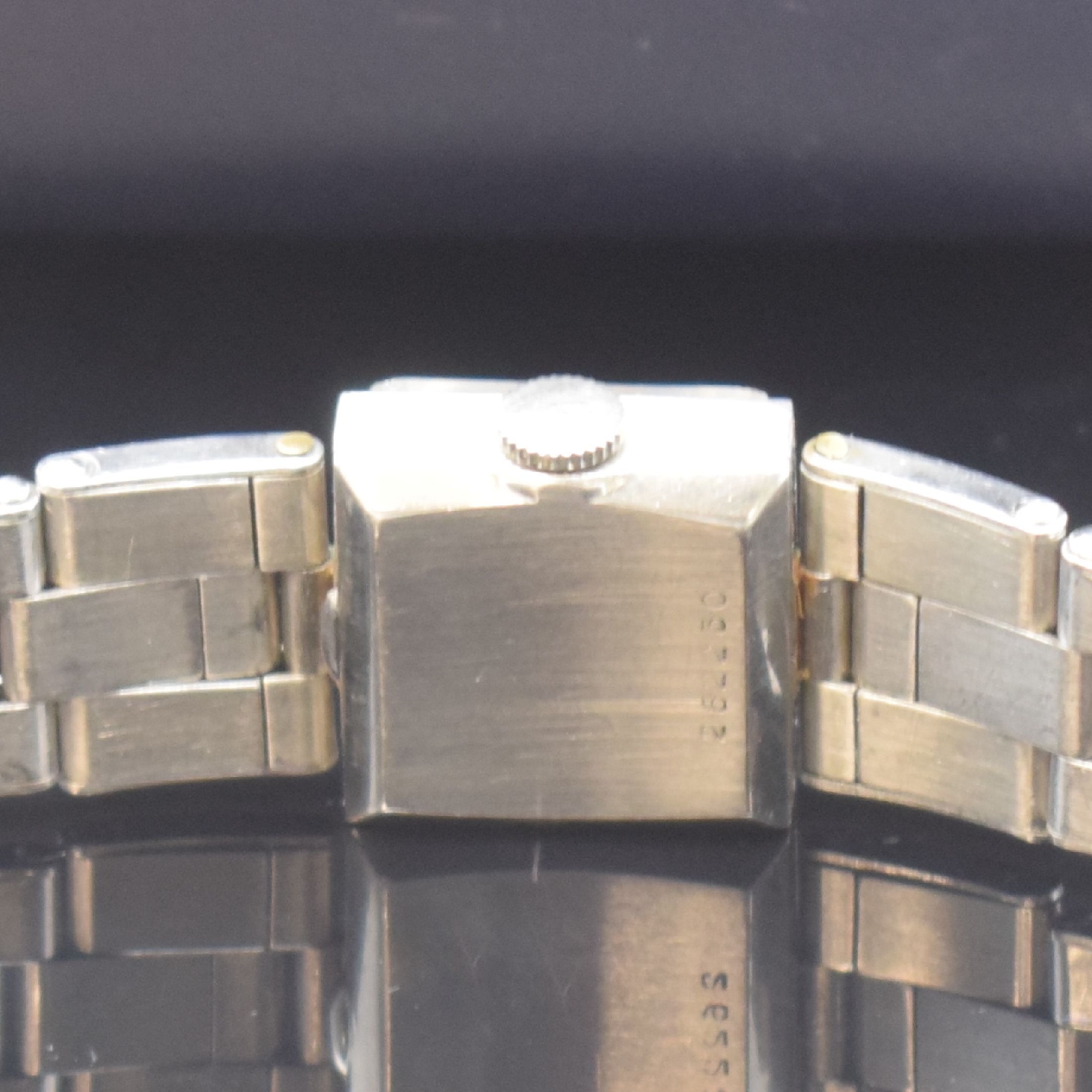 Detail d: ROLEX sehr seltene Damenarmbanduhr in Stahl/ Stahlband Referenz 3562, Schweiz um 1943, Handaufzug, quadrat. 2-tlg. Geh., Boden aufgedr., anges. orig. ...