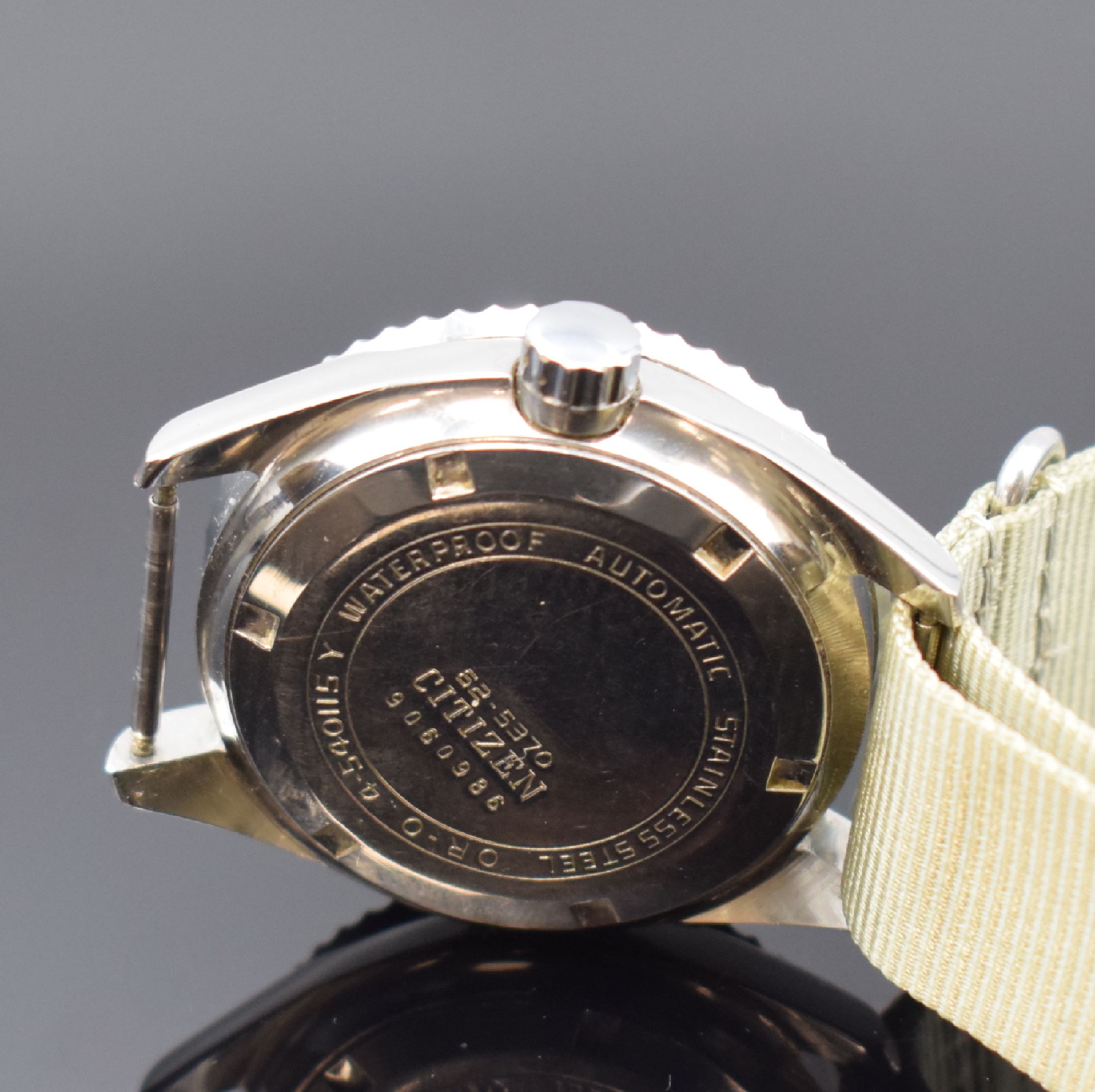 Detail c: CITIZEN 150m Vintage-Taucheruhr in Stahl Referenz 62-5370, Japan um 1970, Automatik, verschr. Geh., beids. drehb. Lünette m. 60er- Tlg., Krone ...