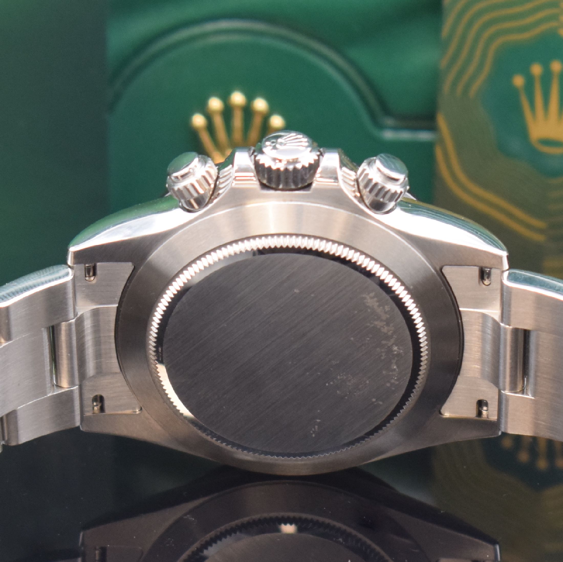 Detail d: ROLEX Cosmograph Daytona Referenz 116500LN, Automatik, Chronometer der Superlative in Edelstahl inkl. Oysterband m. Faltschl., Boden, Krone und ...