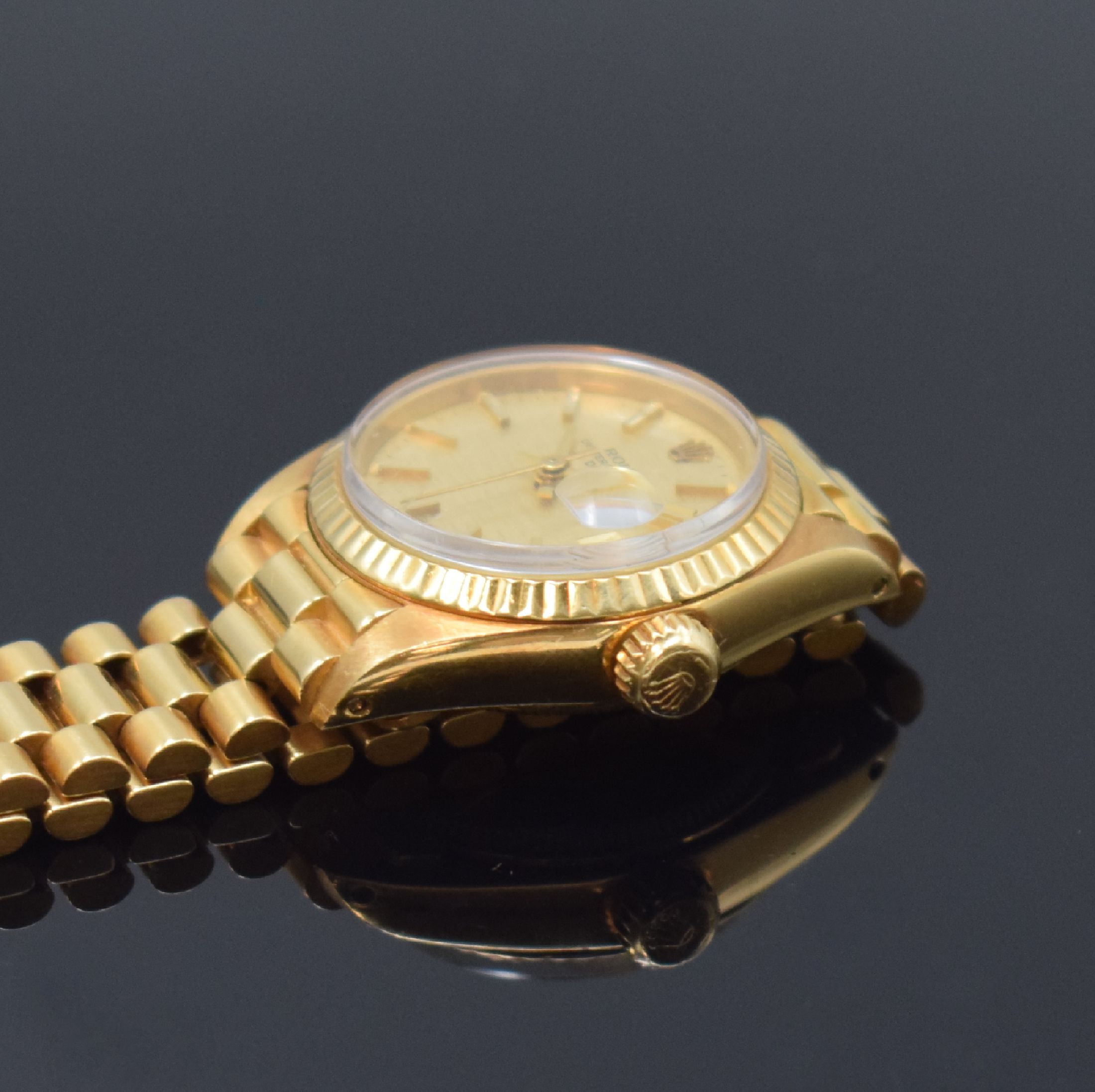 Detail d: ROLEX Oyster Perpetual Datejust Damenarmbanduhr in GG 750/000 Referenz 6917, Schweiz um 1978, Automatik, Boden und Krone verschr., ab Herst. ...