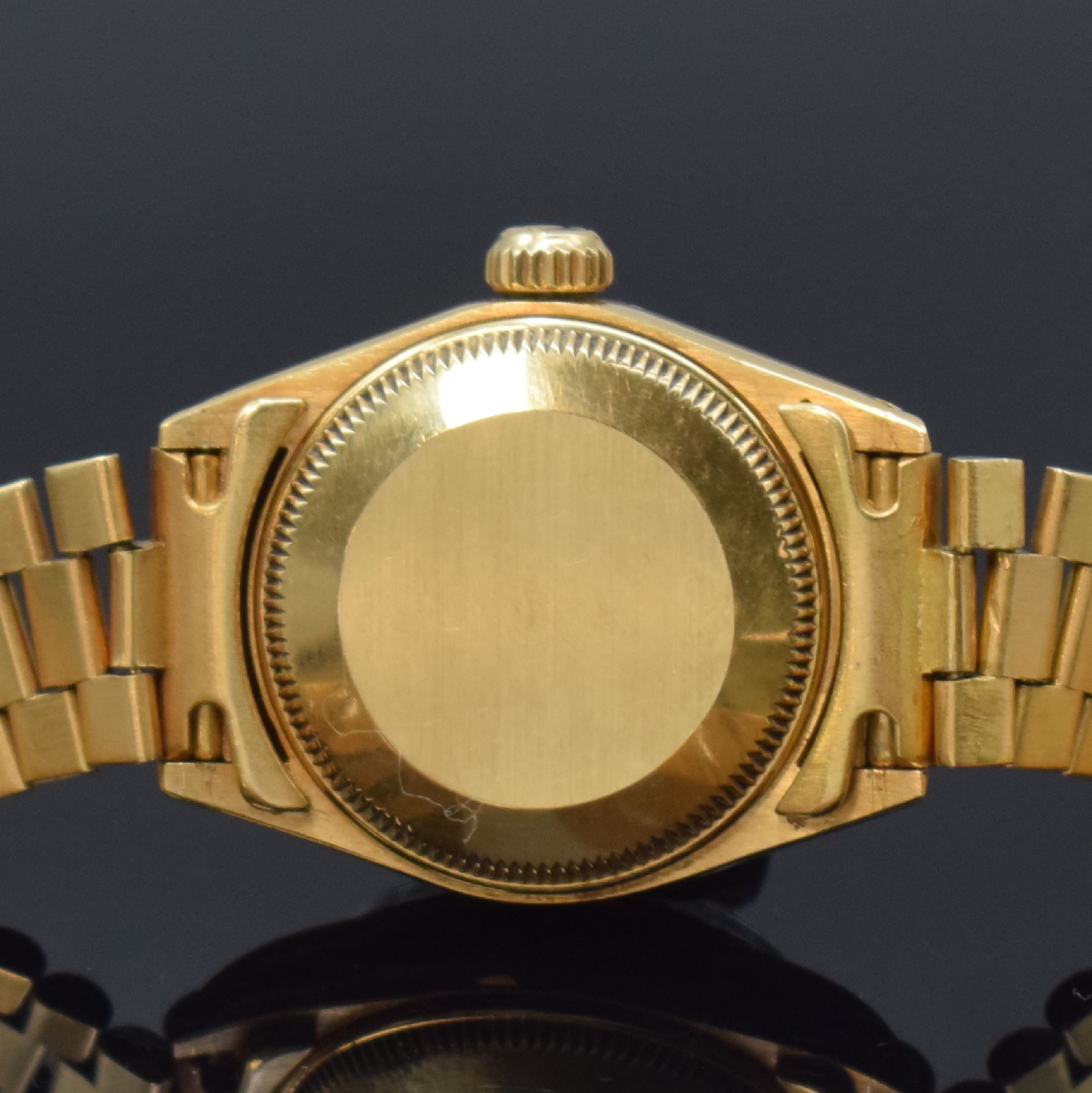 Detail e: ROLEX Oyster Perpetual Datejust Damenarmbanduhr in GG 750/000 Referenz 6917, Schweiz um 1978, Automatik, Boden und Krone verschr., ab Herst. ...