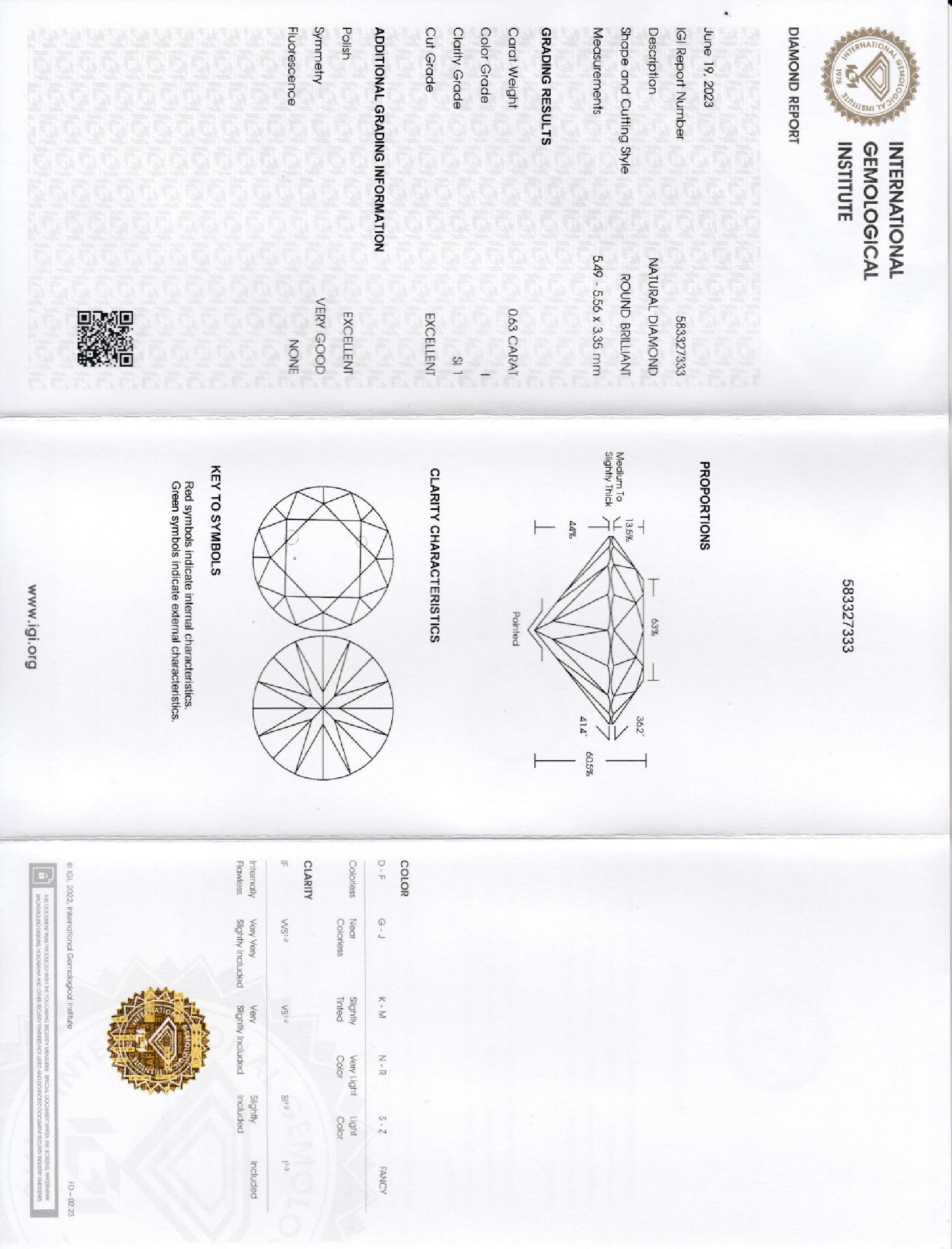 Detail b: Loser Brillant 0.63 ct l. get. Weiß(I)/si1, IGI-Report 06/23, verschweißt