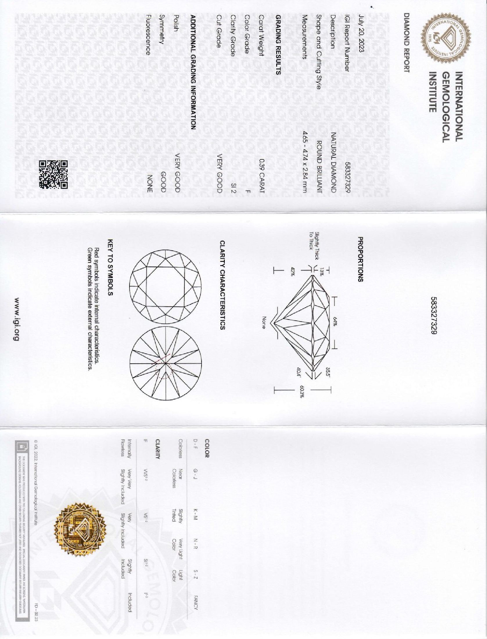 Detail b: Loser Brillant 0.39 ct feines Weiß(F)/si2, IGI-Report 07/23, verschweißt