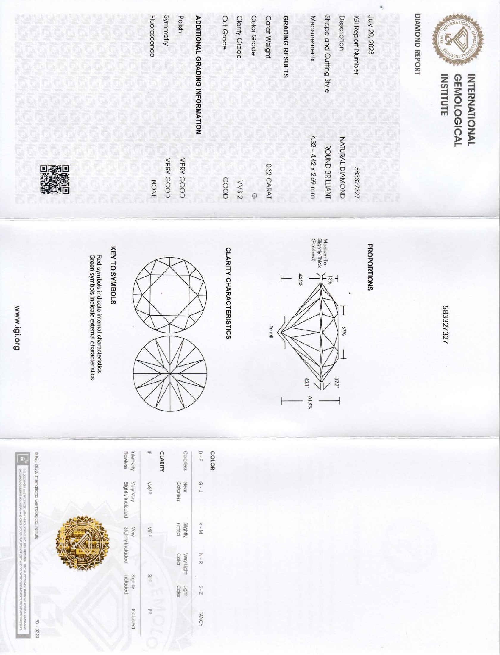 Detail b: Loser Brillant, 0.32 ct feines Weiß (G)/vvs2, IGI-Report 07/23, verschweißt