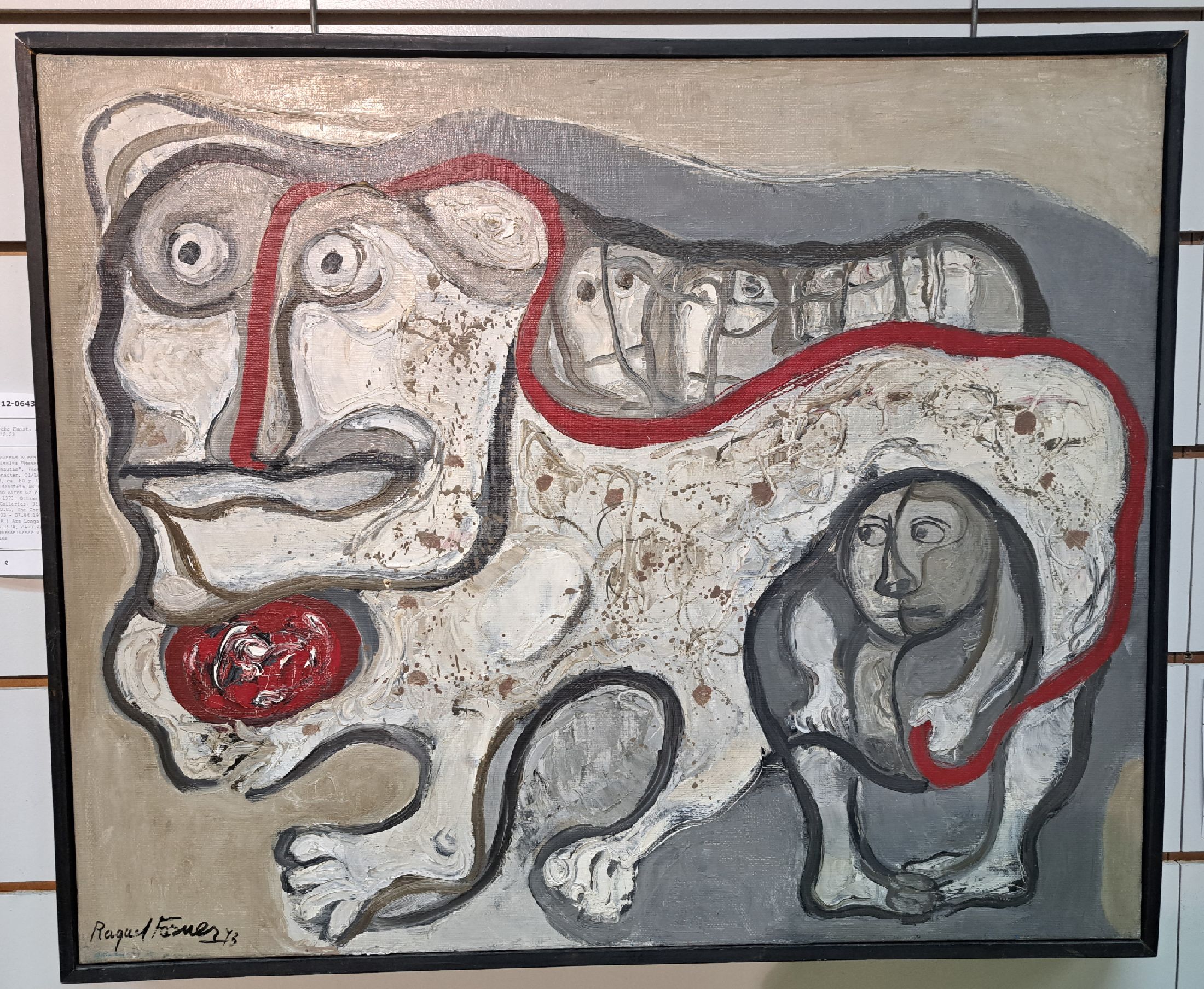 Detail b: Raquel Forner, 1902 Buenos Aires - 1988, rückseitig betitelt: "Monstruo con testigos y astronautas", (Monster mit Zeugen und Astronauten, ...