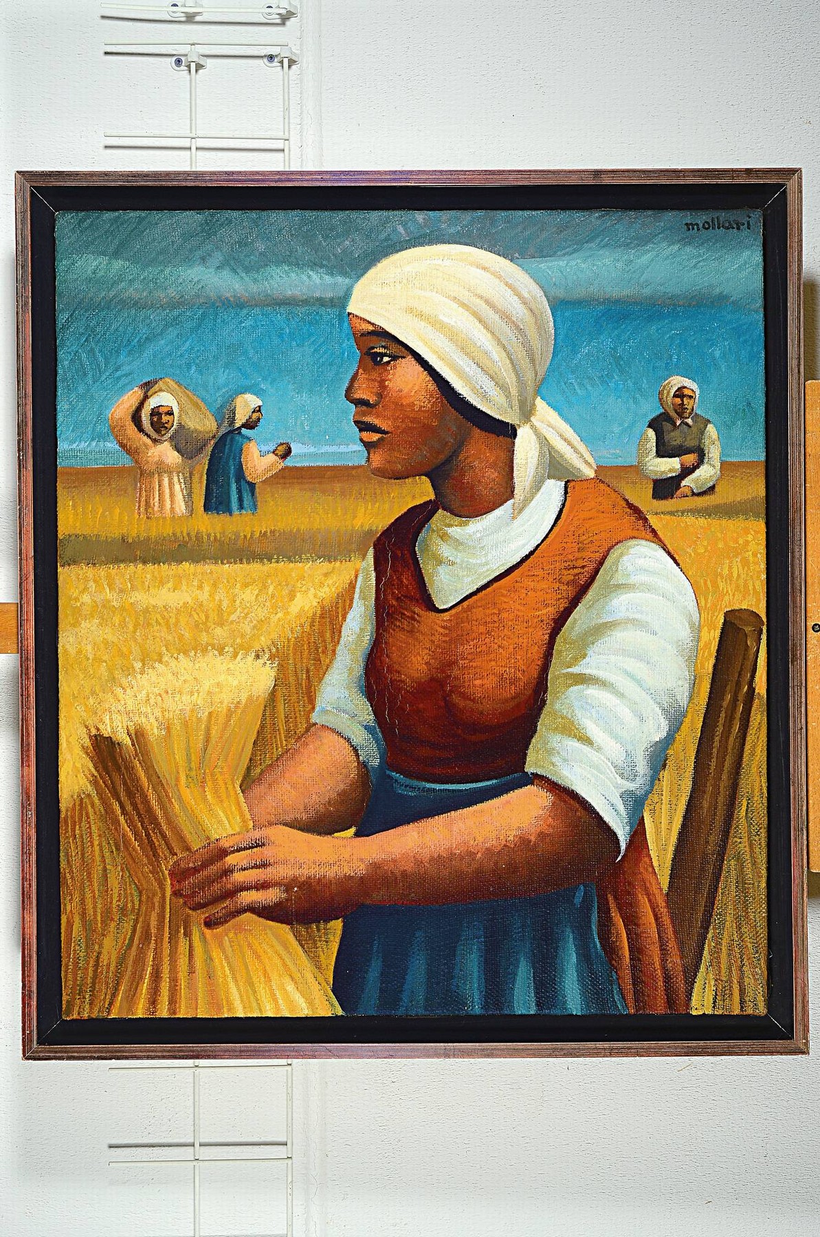 Detail k: Mario Mollari, 1930 Buenos Aires - 2010, argentinischer Maler, bäuerliche Szenerie , Frauen bei der Kornernte, Öl/Lwd, signiert, ca. 80 x 70 cm, ...