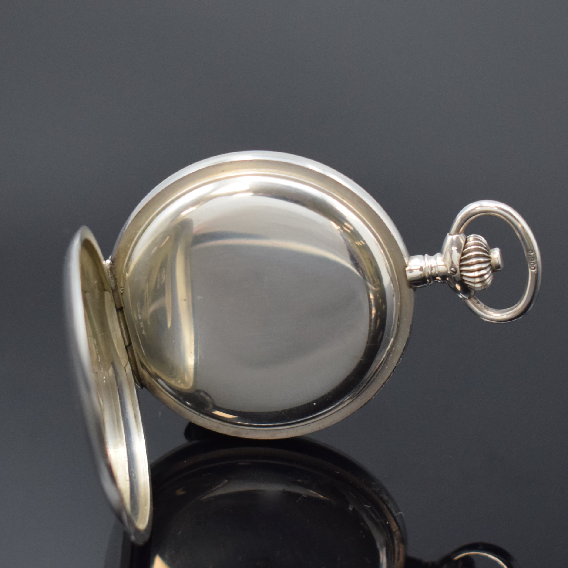 Detail d: UHRENFABRIK UNION GLASHÜTTE schwere Herrensavonette in Silber, Deutschland um 1920, glattes Lucia-Geh., 2-tlg. Emailzifferbl. m. arab. Zahlen riss., ...