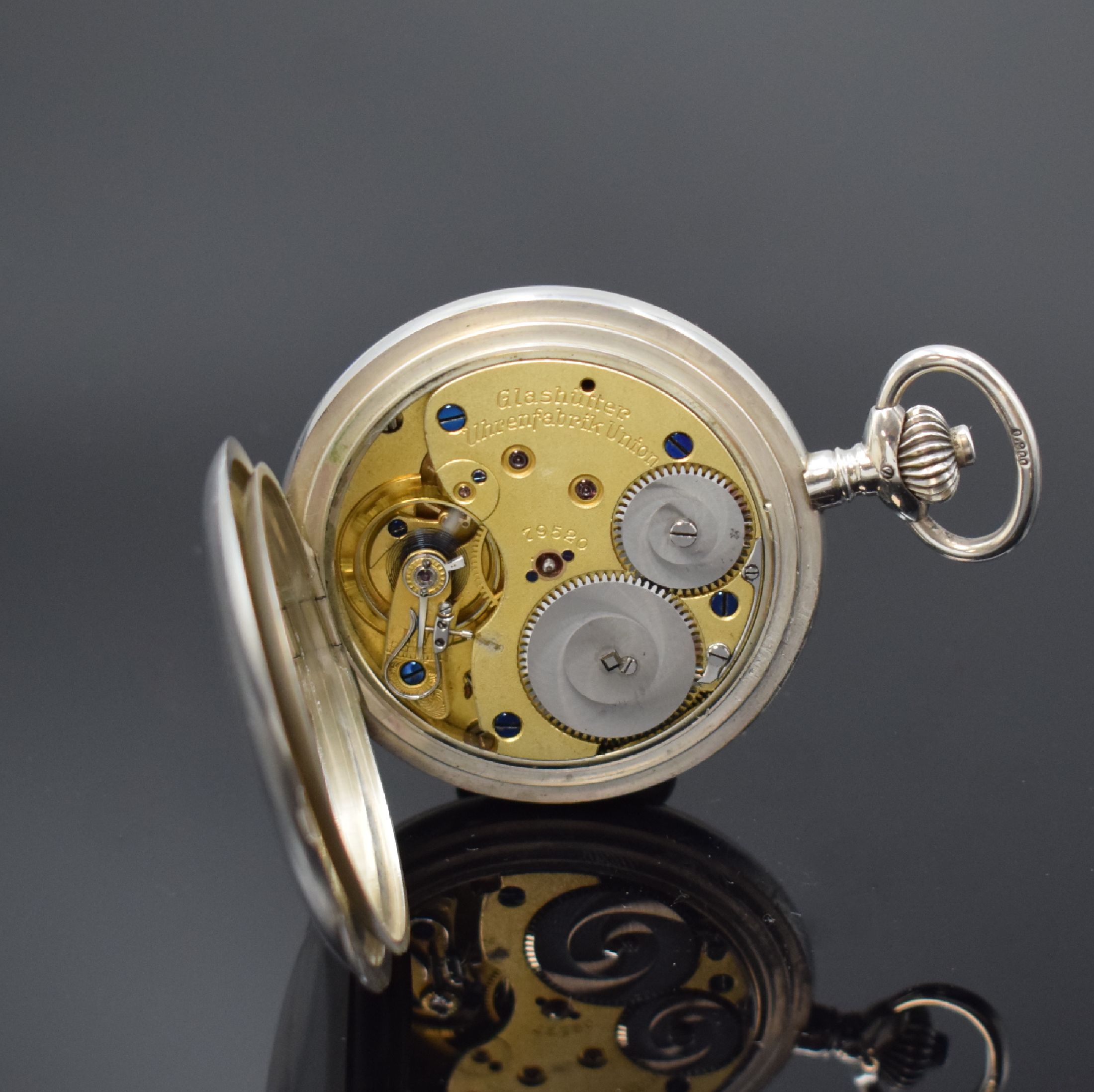 Detail f: UHRENFABRIK UNION GLASHÜTTE schwere Herrensavonette in Silber, Deutschland um 1920, glattes Lucia-Geh., 2-tlg. Emailzifferbl. m. arab. Zahlen riss., ...
