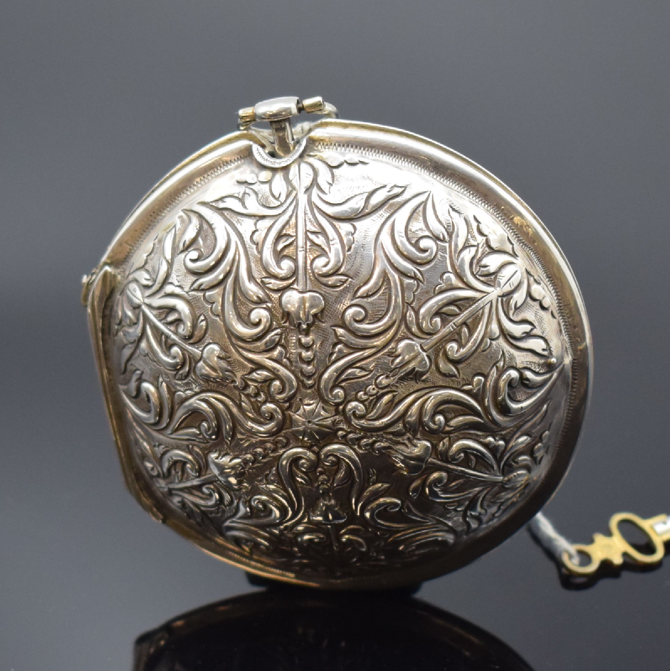 Detail a: HARISSON London große Spindeltaschenuhr mit 3 Übergehäusen in Silber, London Hallmark 1792, glattes Geh. dell., glattes Übergeh. m. großem ...