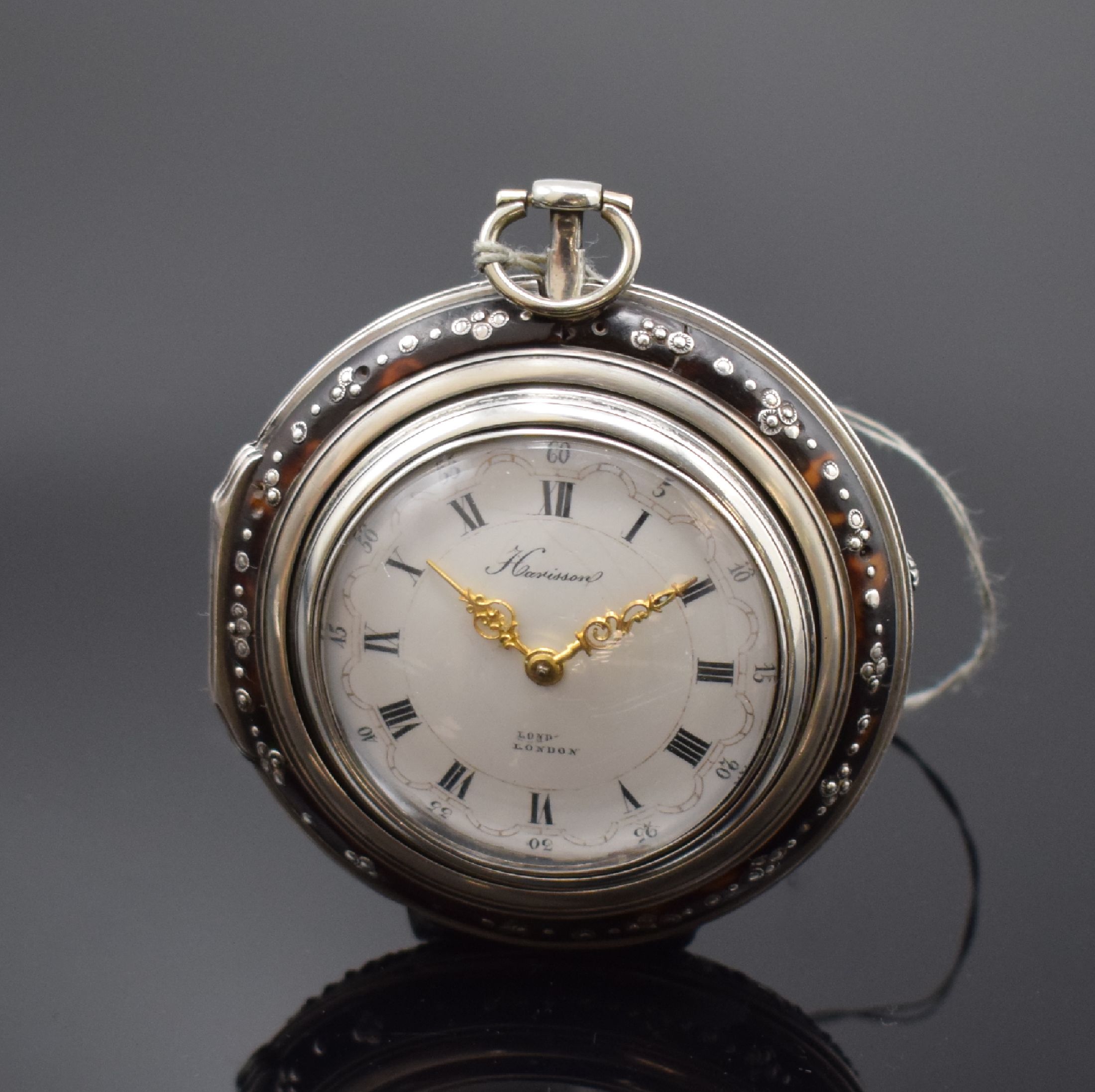 Detail b: HARISSON London große Spindeltaschenuhr mit 3 Übergehäusen in Silber, London Hallmark 1792, glattes Geh. dell., glattes Übergeh. m. großem ...