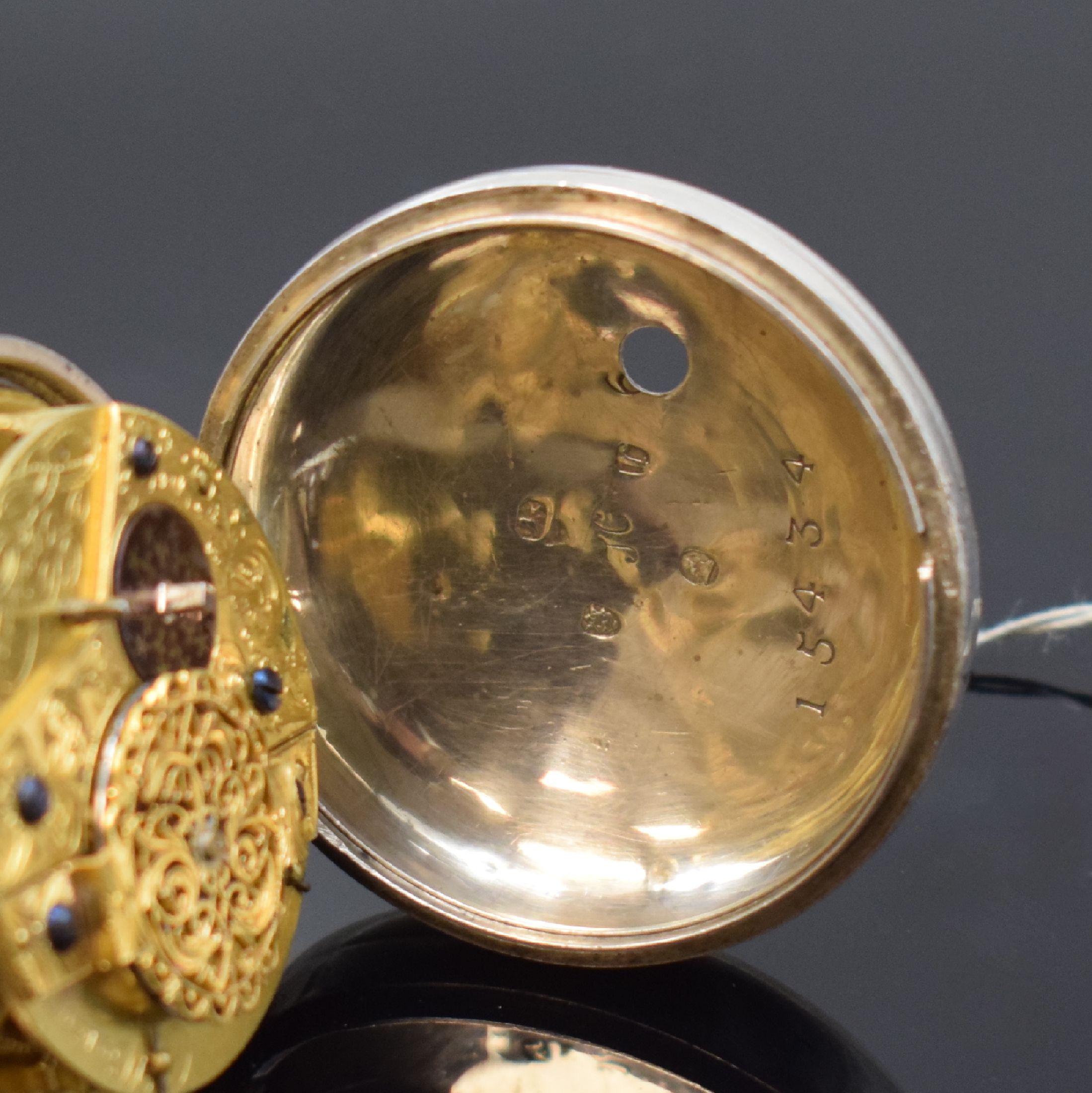 Detail f: HARISSON London große Spindeltaschenuhr mit 3 Übergehäusen in Silber, London Hallmark 1792, glattes Geh. dell., glattes Übergeh. m. großem ...