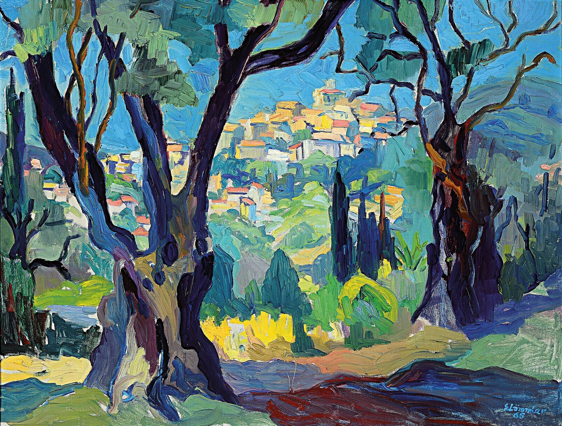 Siegfried Lämmler, geb. 1916 Pforzheim, Cagnes sur Mer, Im Garten von Renoir, rückseitig so betitelt, Öl/Lwd, rechts unten signiert und dat. 65, ...