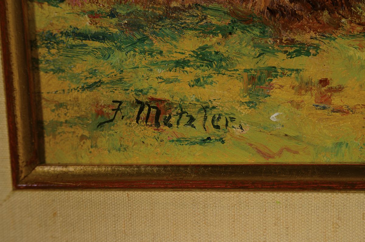 Detail a: J. Metzler, Maler der 1. Hälfte des 20. Jh.,Niederrheinische Landschaft mit Fischern und Kopfweiden, ÖL/Lwd, links unten sign., ca. 50x60cm, R. ca. ...