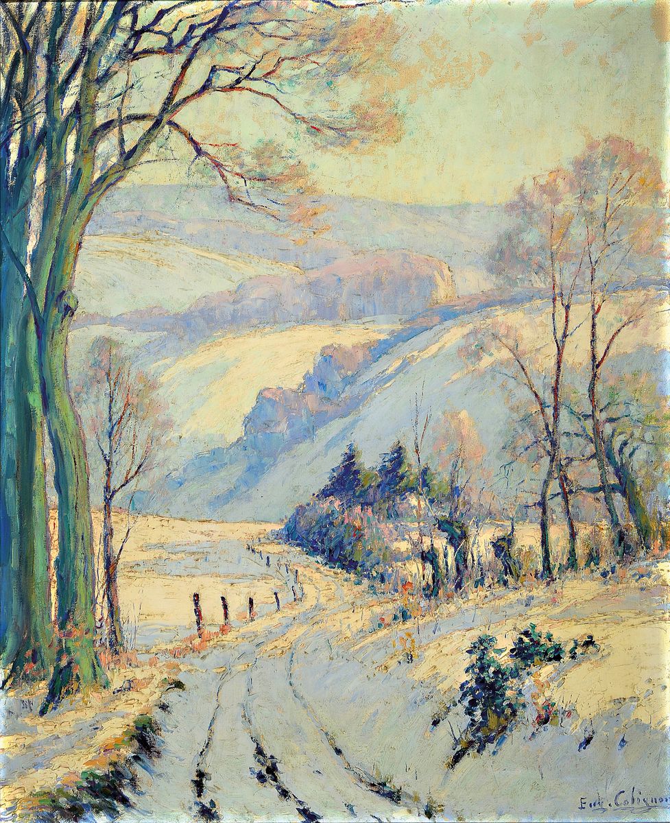 Eugène Colignon, 1876-1961 Frankreich, Verschneite Winterlandschaft mit Baumgruppen, Öl/Lwd, rechts unten signiert, ca. 100x80cm, R. ca. 112x92cm
