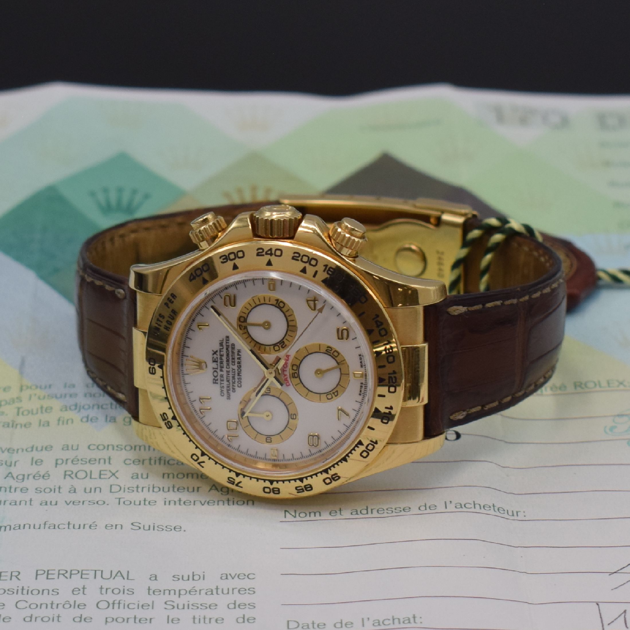 Detail f: ROLEX Herrenarmbanduhr Oyster Perpetual Cosmograph Daytona Referenz 116518, Automatik, D-Serie, Chronometer der Superlative in GG 750/000 inkl. orig. ...