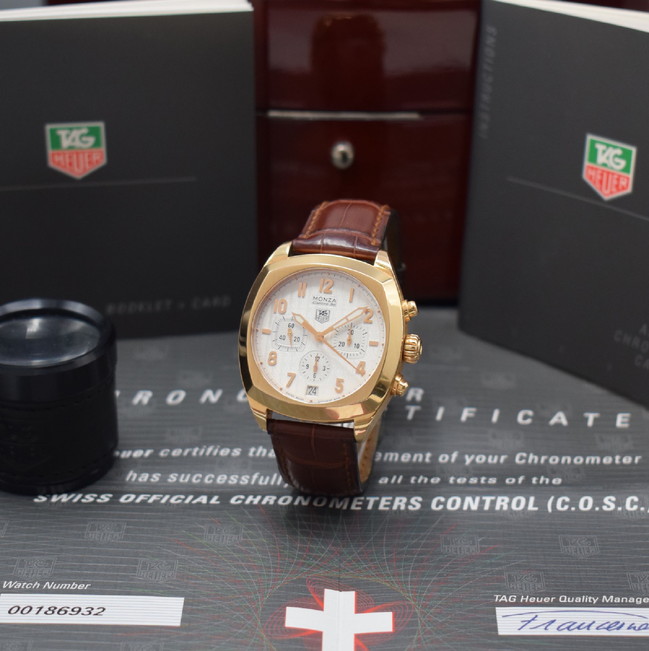 TAG HEUER Monza Calibre 36 seltener, auf 150 Stück limitierter Schaltradchronograph in RoseG 750/000, Automatik, Schweiz um 2005, ...