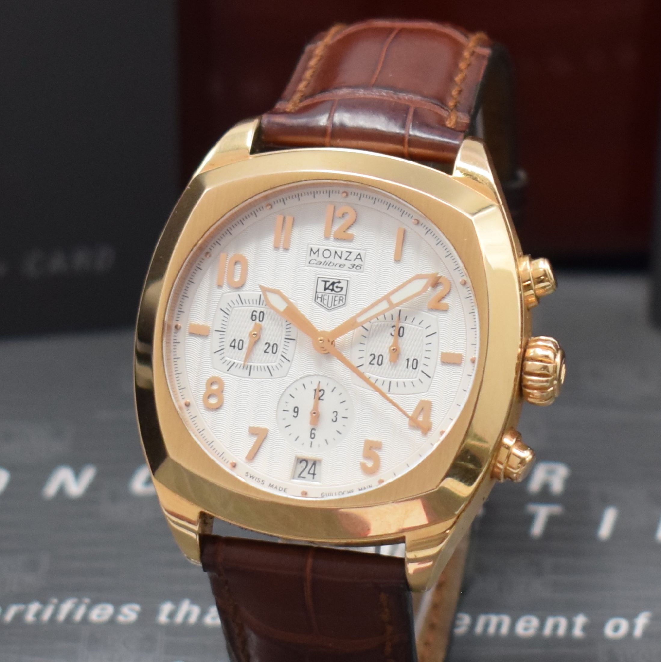 Detail a: TAG HEUER Monza Calibre 36 seltener, auf 150 Stück limitierter Schaltradchronograph in RoseG 750/000, Automatik, Schweiz um 2005, ...