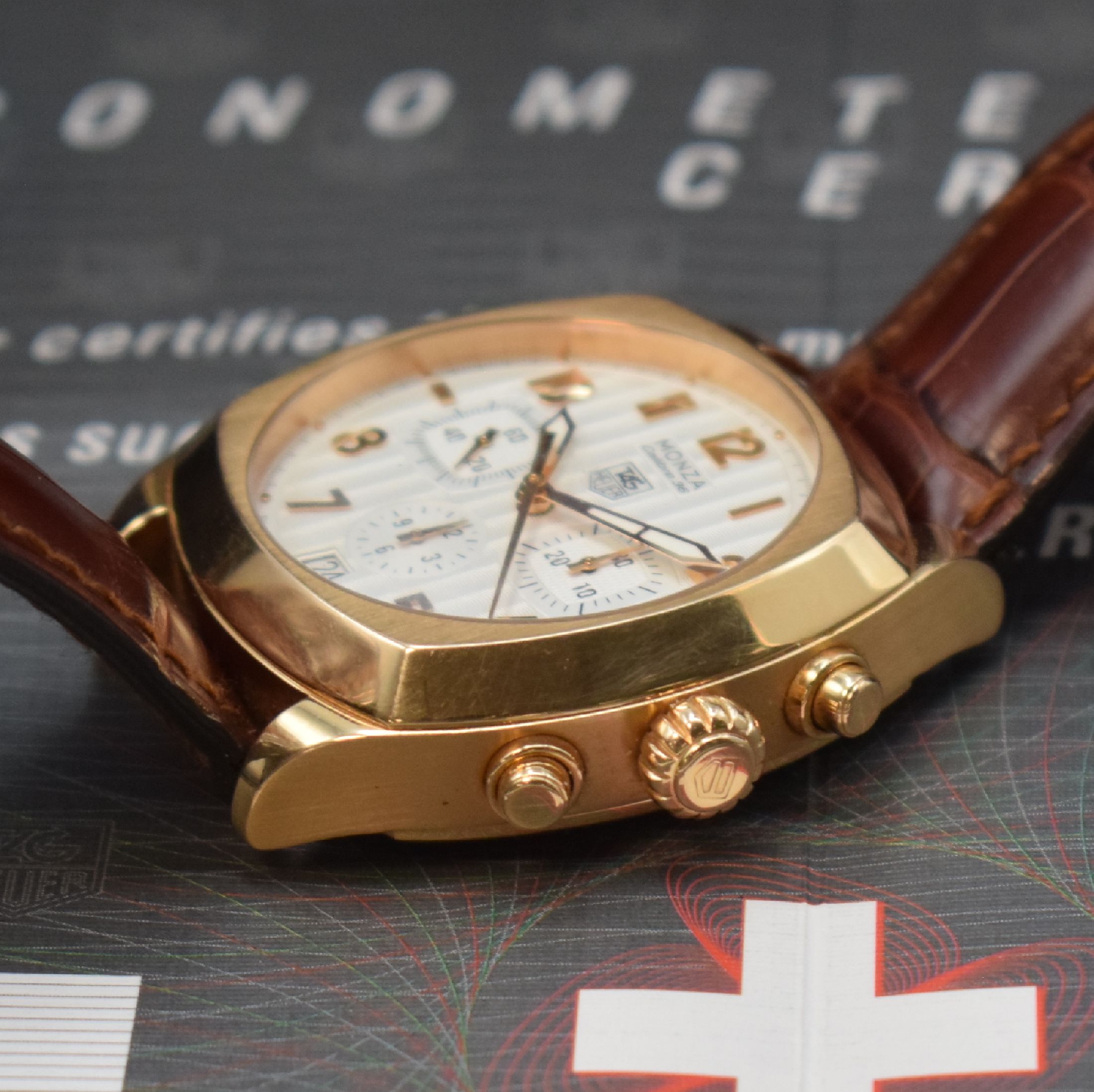 Detail d: TAG HEUER Monza Calibre 36 seltener, auf 150 Stück limitierter Schaltradchronograph in RoseG 750/000, Automatik, Schweiz um 2005, ...