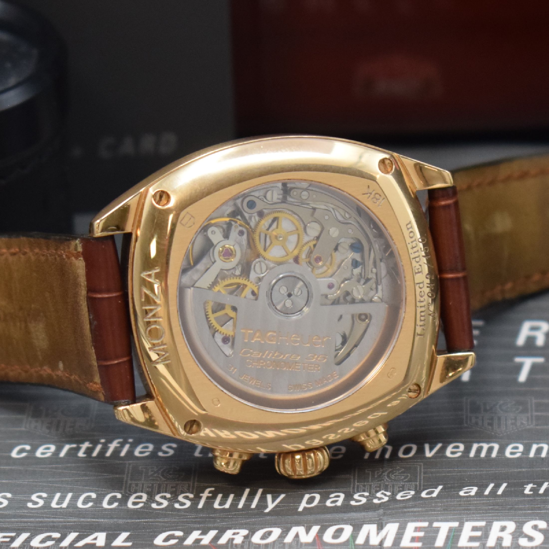Detail f: TAG HEUER Monza Calibre 36 seltener, auf 150 Stück limitierter Schaltradchronograph in RoseG 750/000, Automatik, Schweiz um 2005, ...