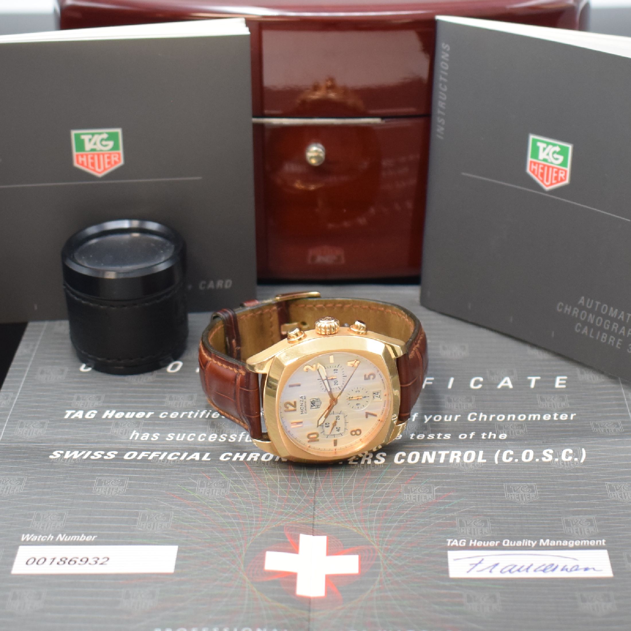 Detail g: TAG HEUER Monza Calibre 36 seltener, auf 150 Stück limitierter Schaltradchronograph in RoseG 750/000, Automatik, Schweiz um 2005, ...