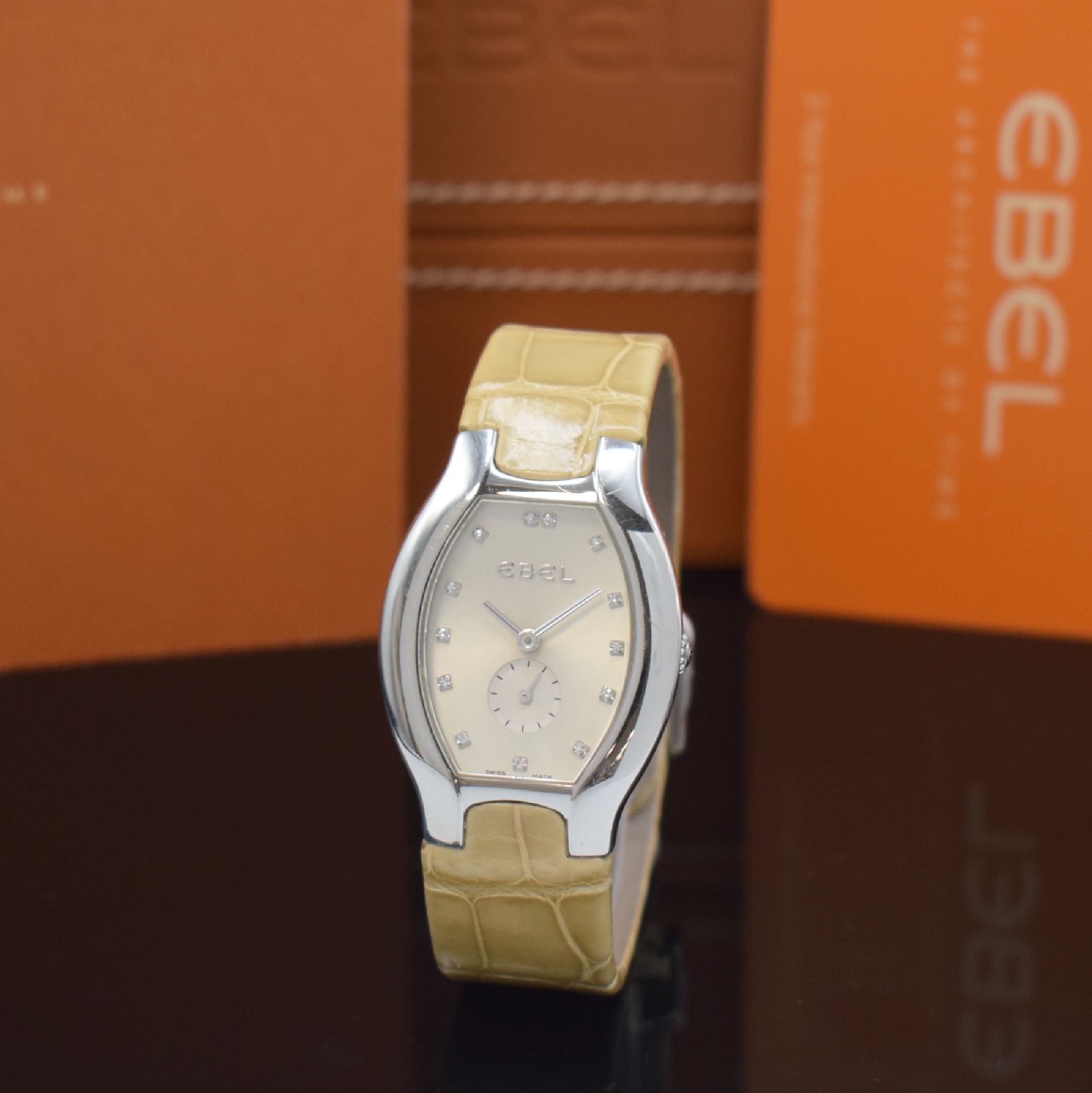 EBEL Beluga Damenarmbanduhr Referenz 9014G31, Schweiz um 2010, quarz, Edelstahlgeh. inkl. orig. Lederband m. orig. Faltschl., Boden 4- fach ...