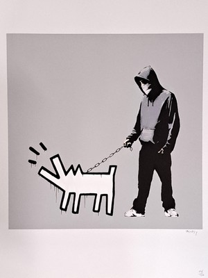 Image 26686975 - Banksy, Choose Your Weapons, color offset, signed, dry stamp P.O.W. Printmaking, hand signed and numbered. 116/150, approx. 70x50cm