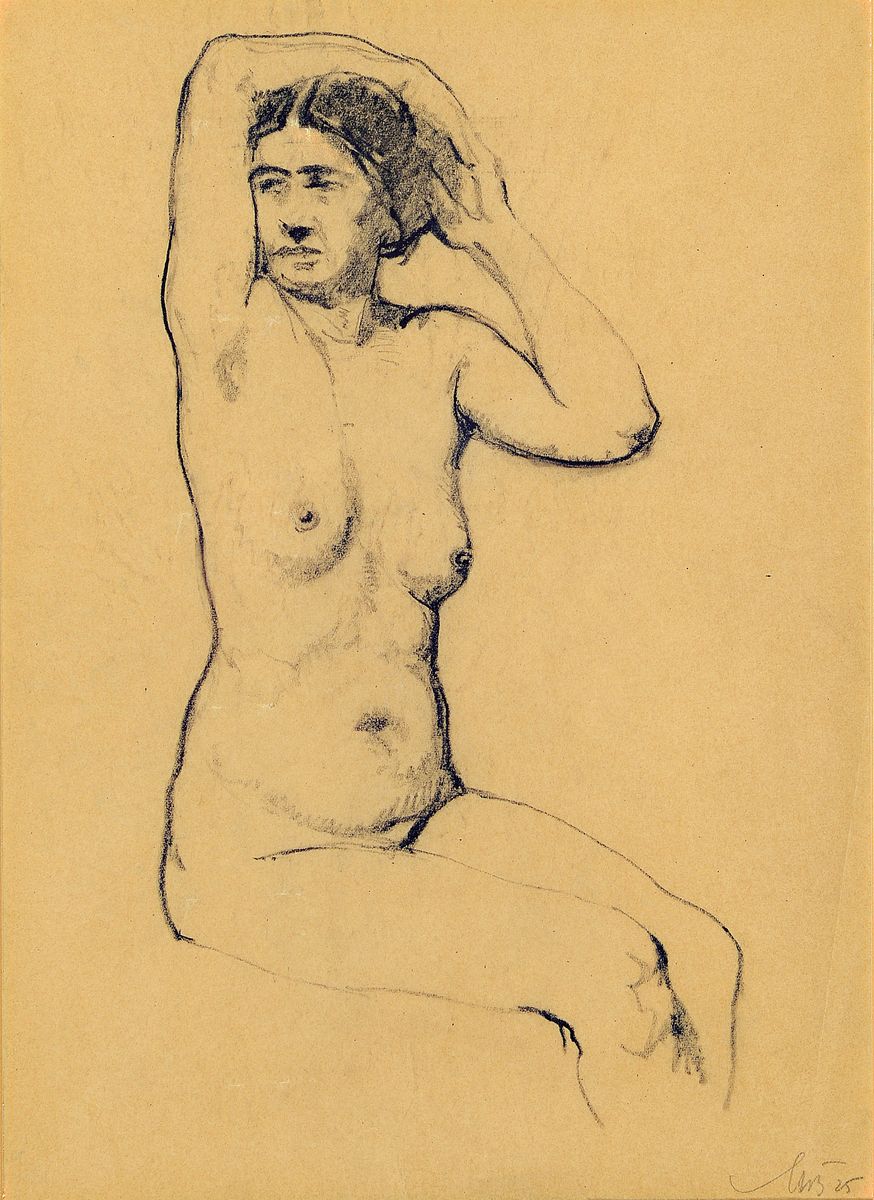 Max Bergmann, 1884 - 1955, zwei Zeichnungen, Skizzen, Frauenakte, monogrammiert, ca. 36 x 25 cm, Papier mit Gebrauchsspuren (knittrig)