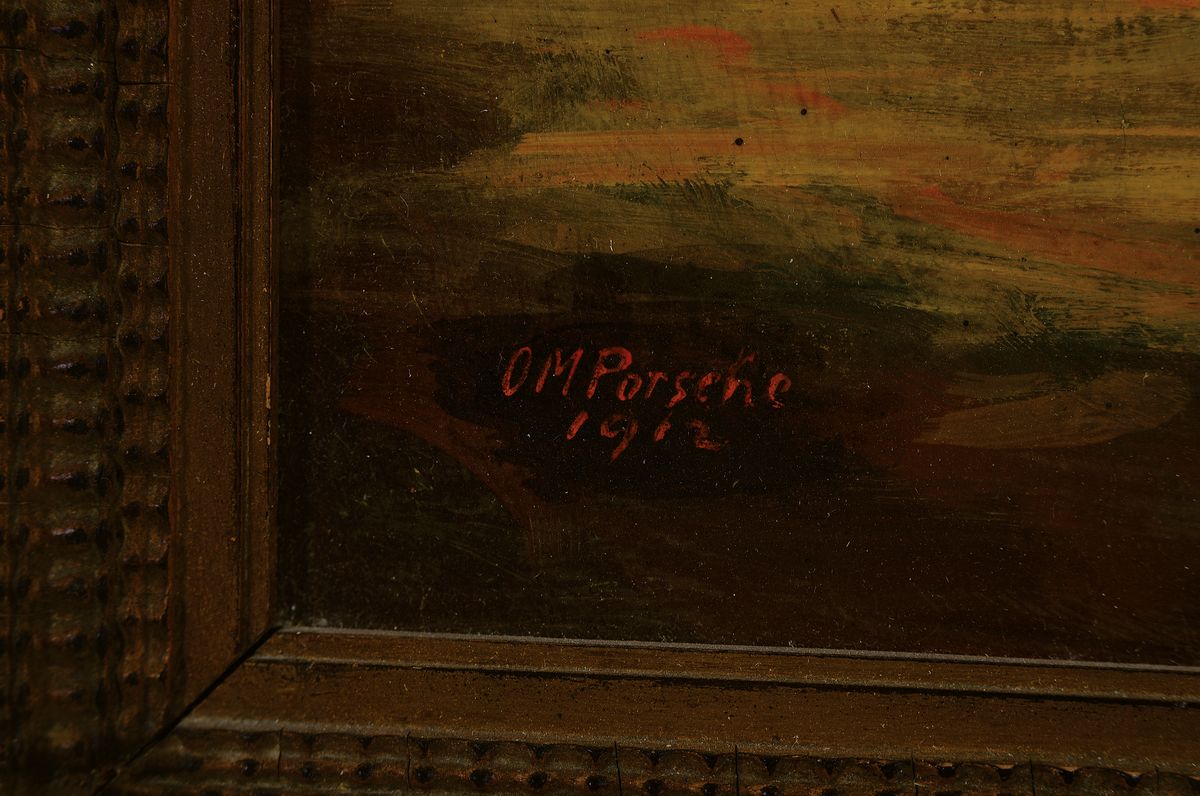 Detail a: Otto Maria Porsche, 1858 Gabel - 1931 München , Gebirgslandschaft mit Personen, Öl/Holz, li. u. signiert und dat. 1912, 48x37 cm, Rahmen 67x55 cm; ...