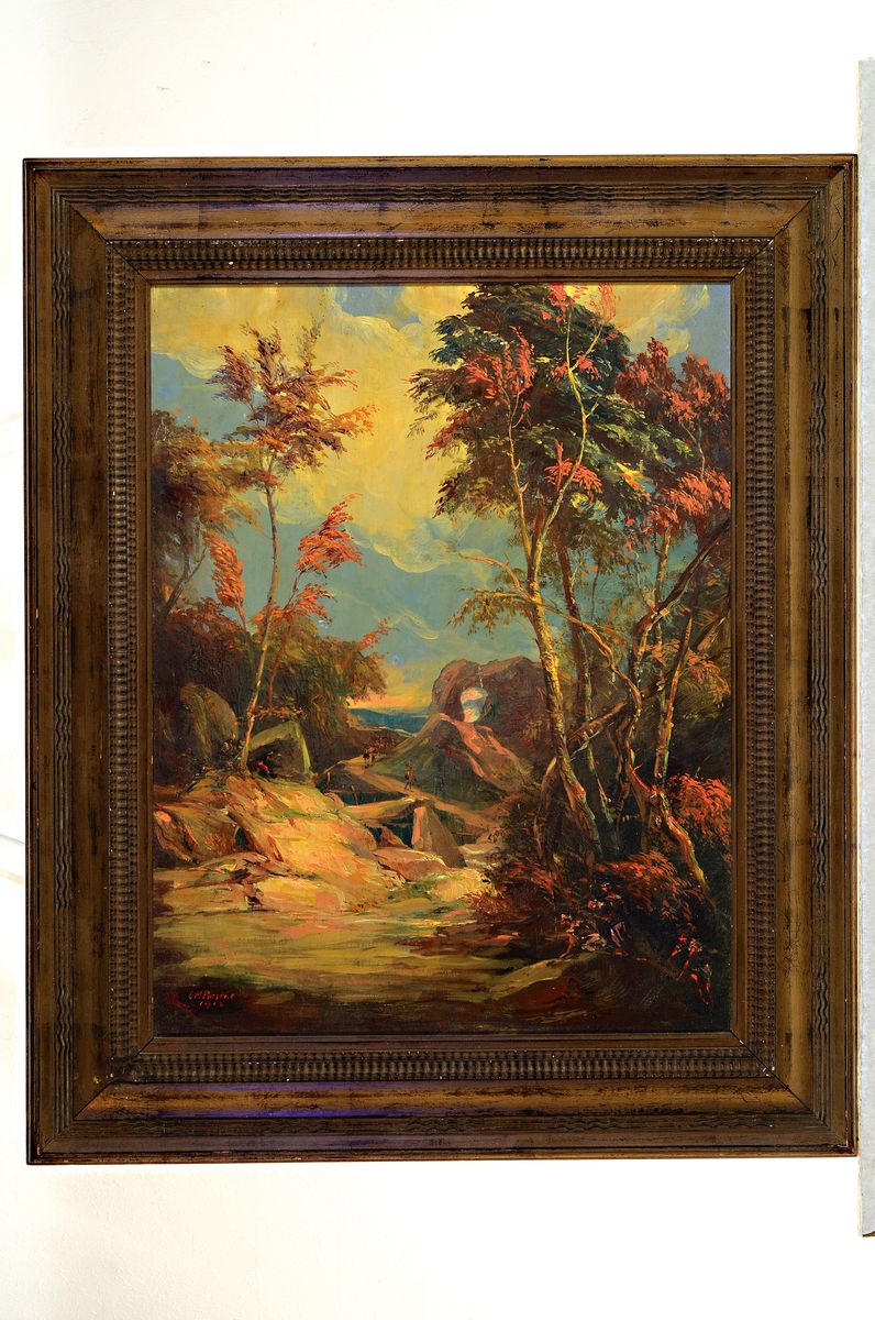 Detail k: Otto Maria Porsche, 1858 Gabel - 1931 München , Gebirgslandschaft mit Personen, Öl/Holz, li. u. signiert und dat. 1912, 48x37 cm, Rahmen 67x55 cm; ...
