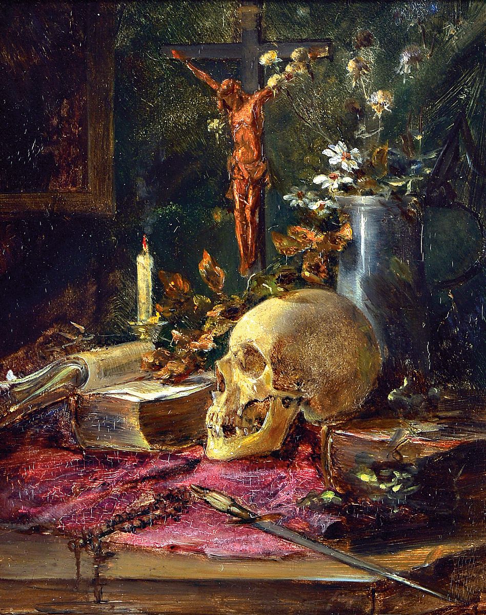 Mathilde Knoop-Spielhagen, 1863 Bremen-1904 Kronberg, Vanitas-Stillleben, charakteristische Verbildlichung des memento moris durch Schädel, ...