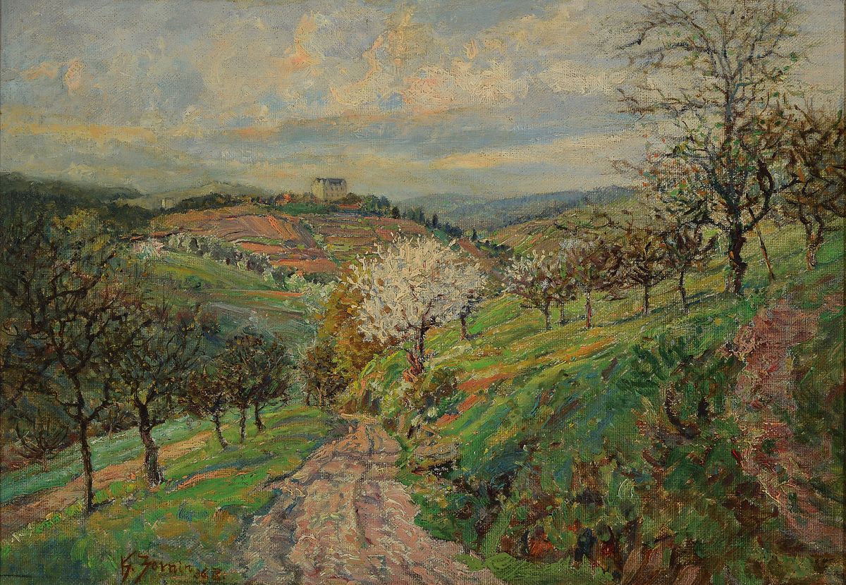 Heinrich Zernin, 1868-1951 Darmstadt, Schloss Lichtenberg Fischbachtal/Odenwald, Öl/Lwd/Karton, links unten signiert und datiert 36, Rahmen, 29x40 cm