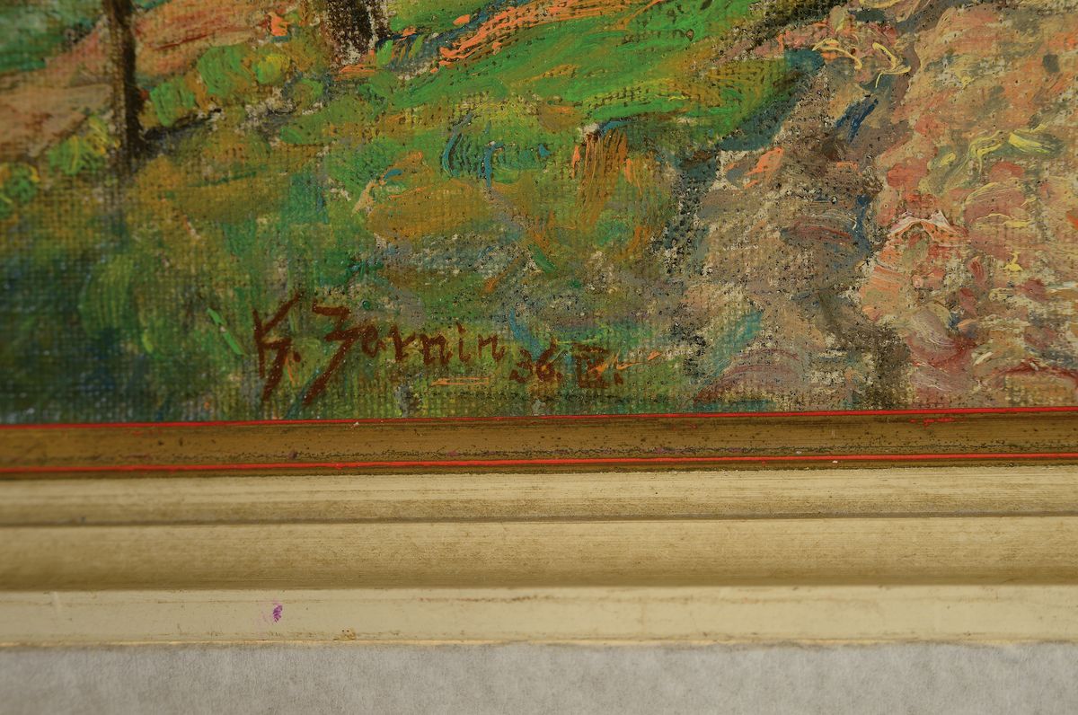 Detail a: Heinrich Zernin, 1868-1951 Darmstadt, Schloss Lichtenberg Fischbachtal/Odenwald, Öl/Lwd/Karton, links unten signiert und datiert 36, Rahmen, 29x40 cm