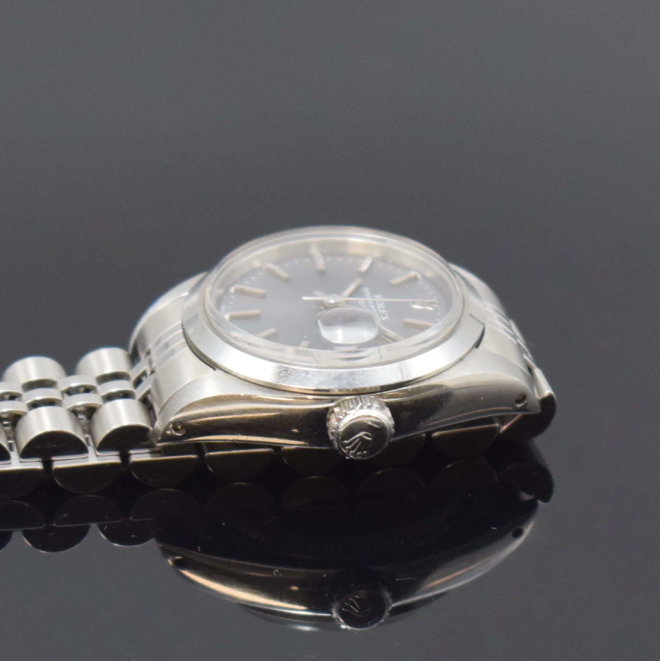 Detail c: ROLEX Damenarmbanduhr Oyster Perpetual Date Referenz 6916, Schweiz um 1970, Automatik, Edelstahlgeh. inkl. Jubileeband m. Faltschl., Boden u. Krone ...