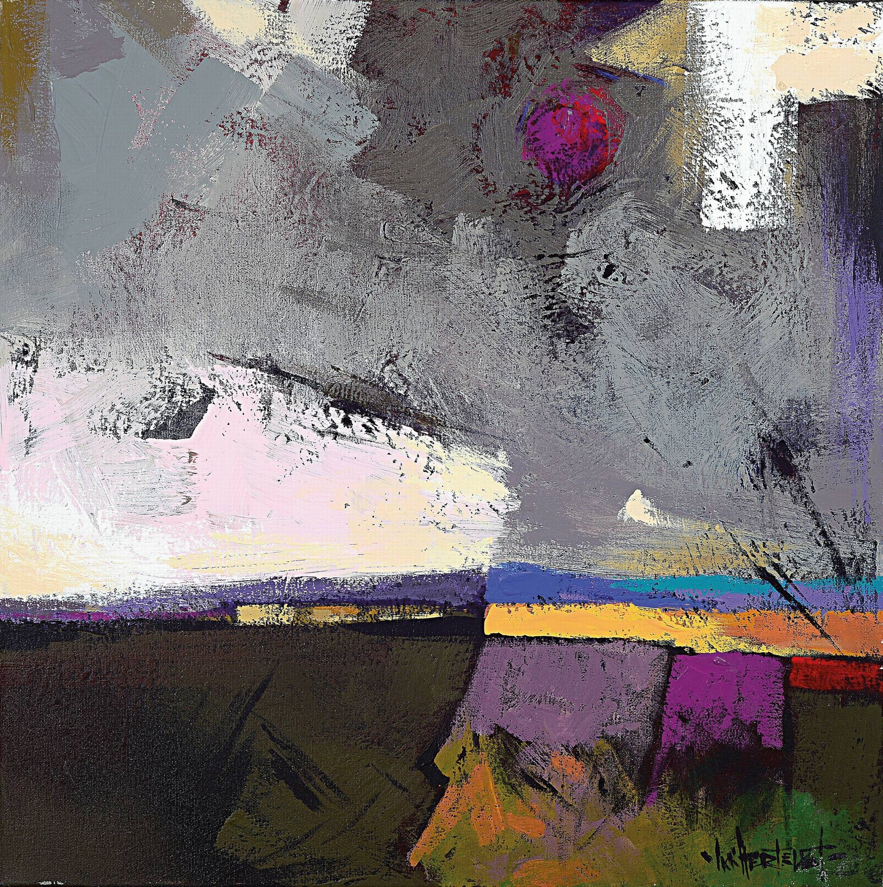 Ian Hertslet, zeitgenössischer Künstler aus Johannesburg, geboren 1951, zwei abstrakte Landschaften, Acryl/Lwd, signiert, ca. 60 x 60cm, ...