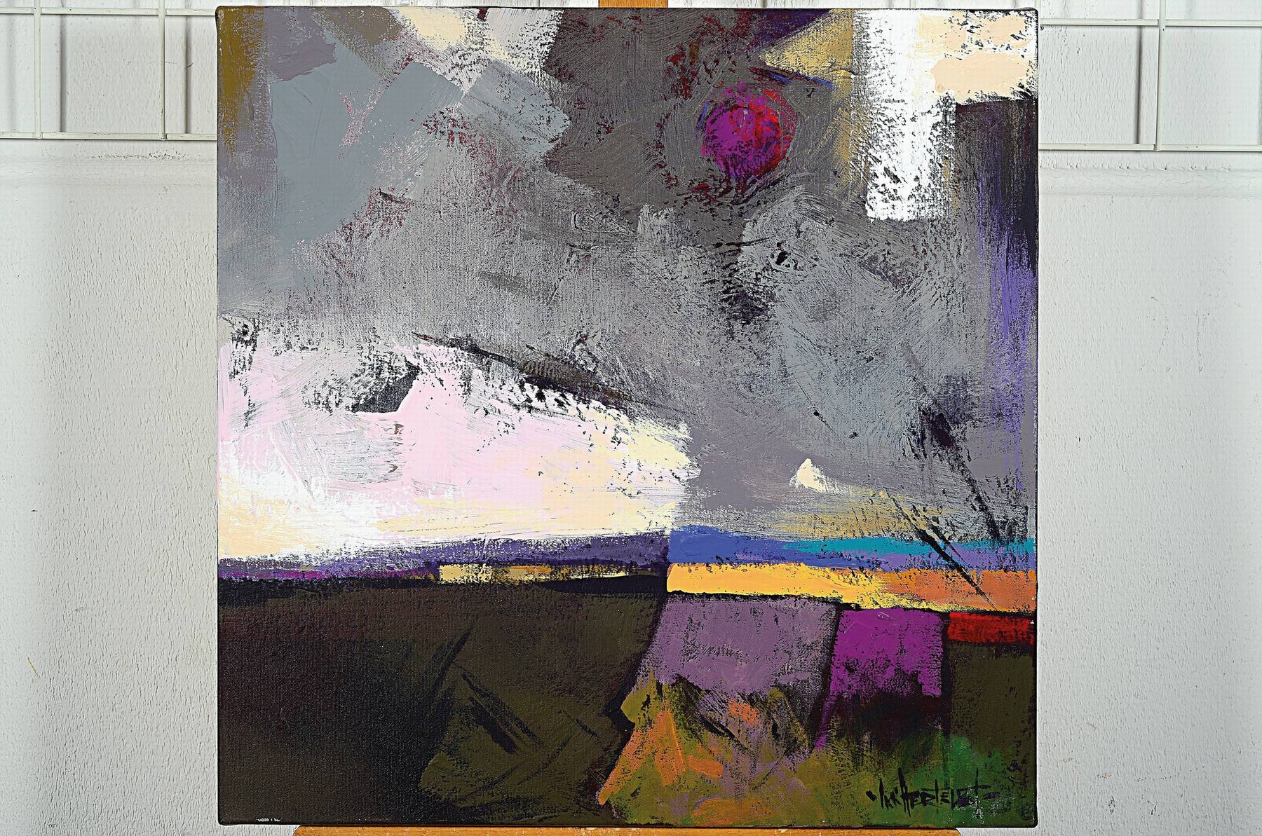 Detail k: Ian Hertslet, zeitgenössischer Künstler aus Johannesburg, geboren 1951, zwei abstrakte Landschaften, Acryl/Lwd, signiert, ca. 60 x 60cm, ...
