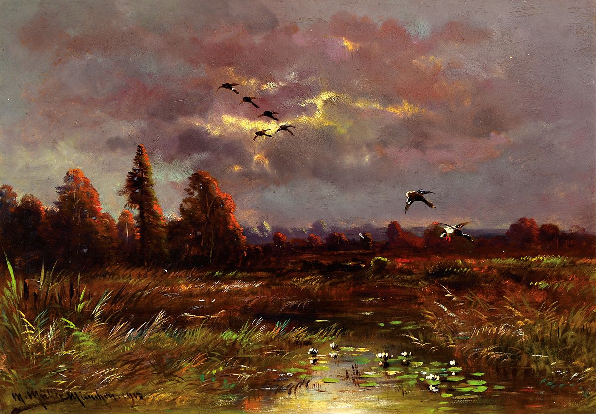 M. Müller-München, Maler des frühen 20. Jh.,Landschaft im Dachauer Moos, Öl/Malkarton, links unten signiert und dat. 1902, ca. 35x50 cm, R. ca. ...
