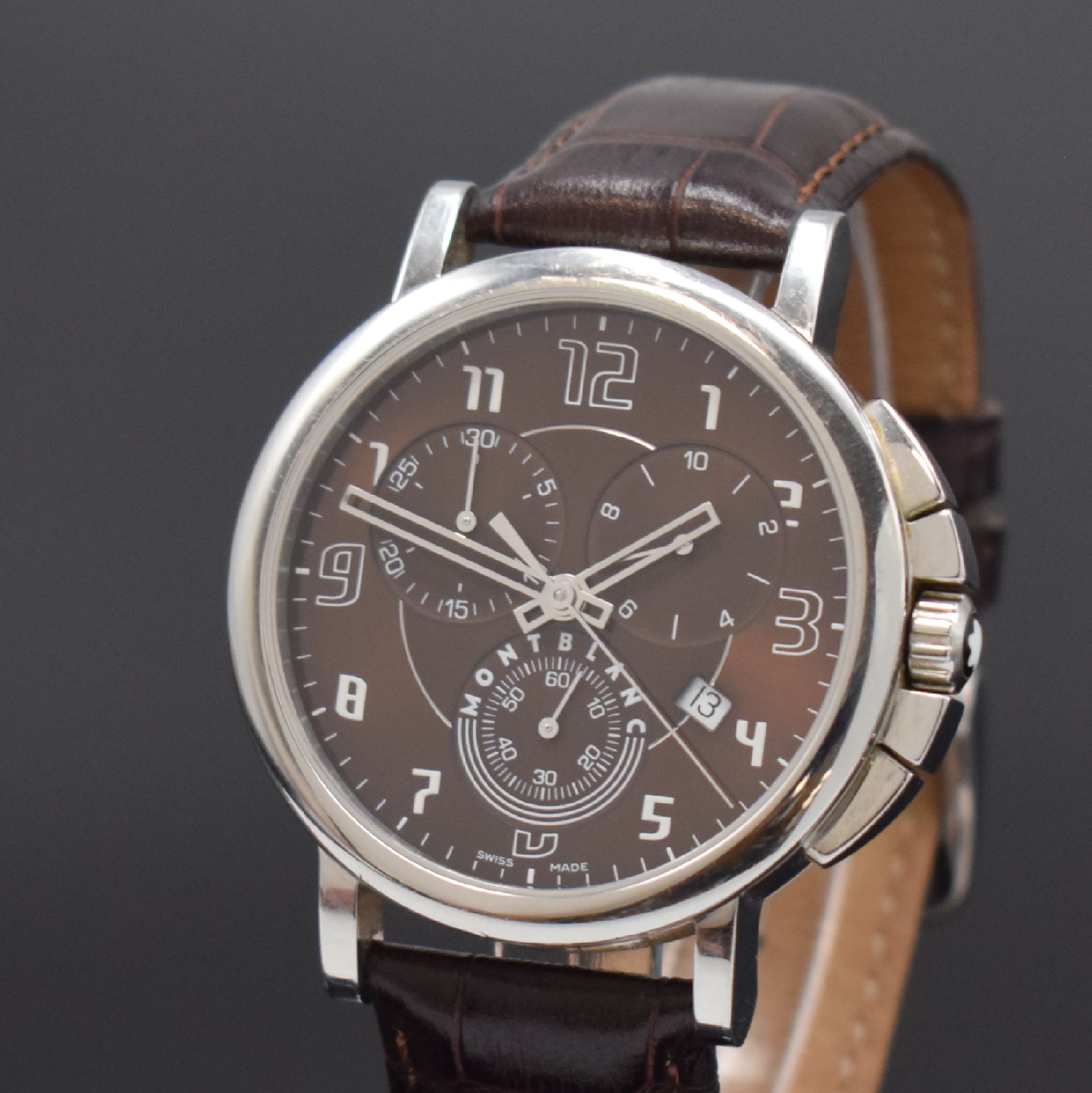 Detail a: MONTBLANC Herrenarmbanduhr Modell Summit XL mit Chronograph Referenz 7080, Schweiz um 2000, quarz, Boden aufgedr., braunes Zifferbl. m. arab. Zahlen, ...