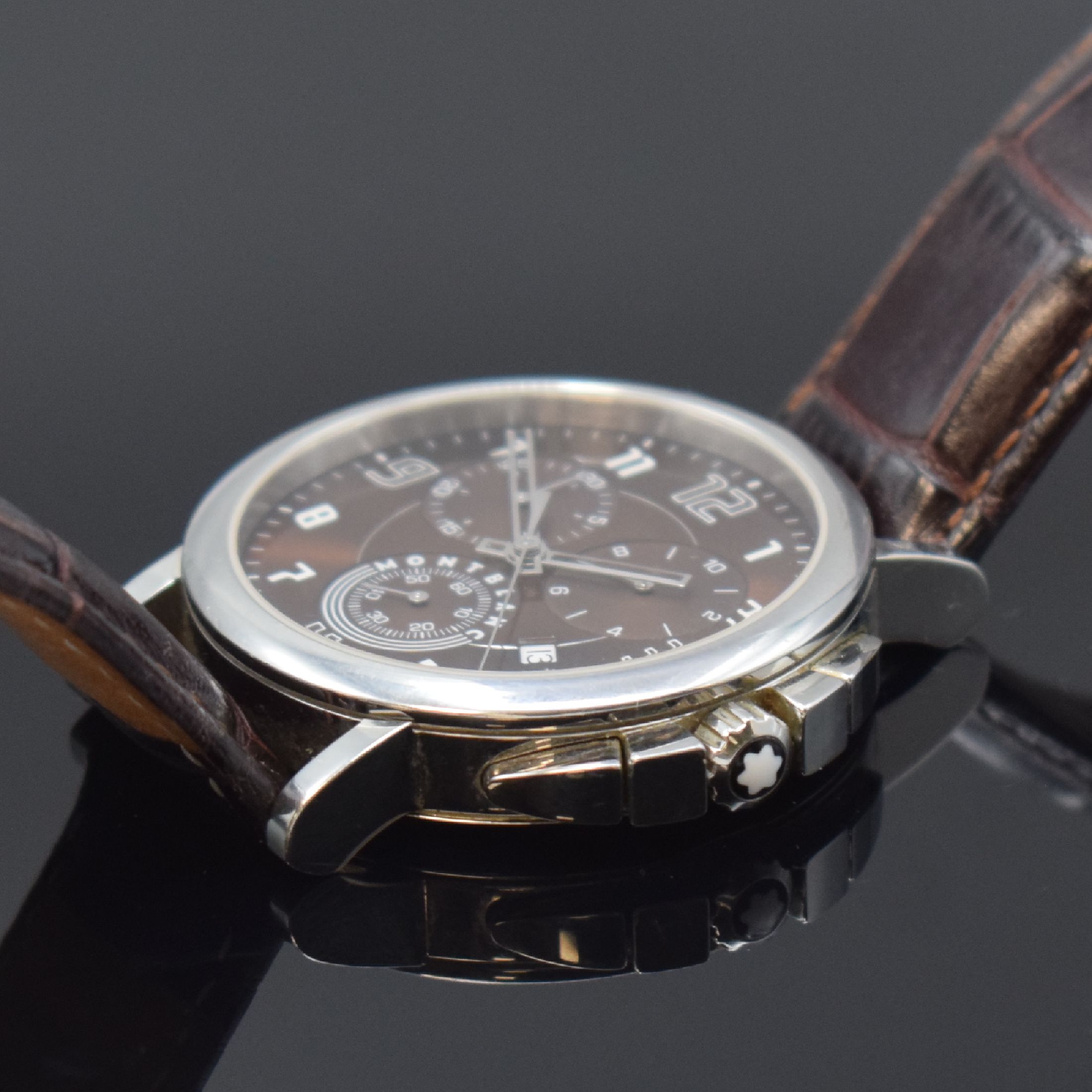 Detail c: MONTBLANC Herrenarmbanduhr Modell Summit XL mit Chronograph Referenz 7080, Schweiz um 2000, quarz, Boden aufgedr., braunes Zifferbl. m. arab. Zahlen, ...