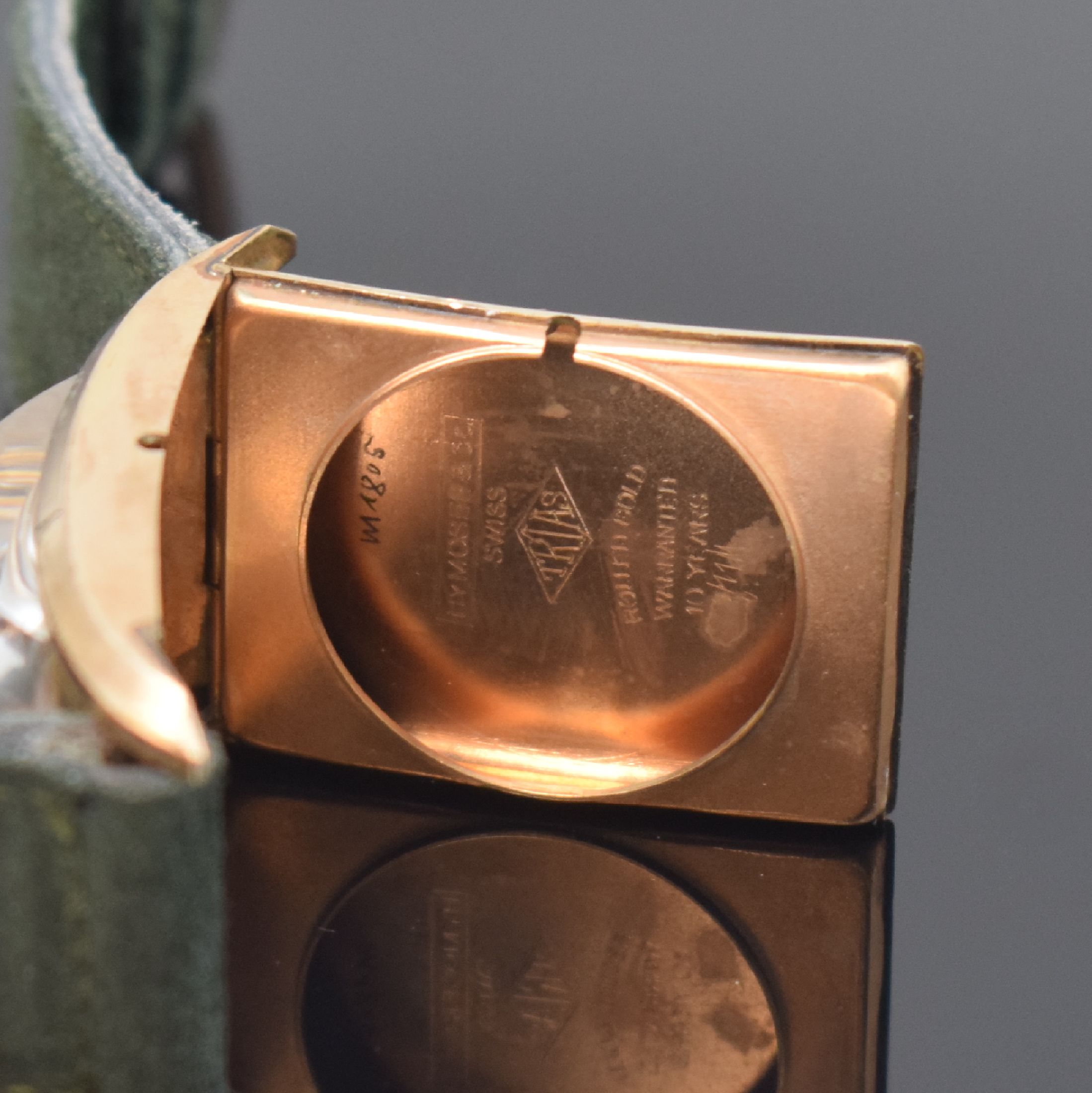 Detail d: Hy MOSER & Cie Prima sehr seltene vergoldete Herrenarmbanduhr, Schweiz um 1930, Handaufzug, Geh. sign., Scharnierboden, sign. schön erhaltenes ...
