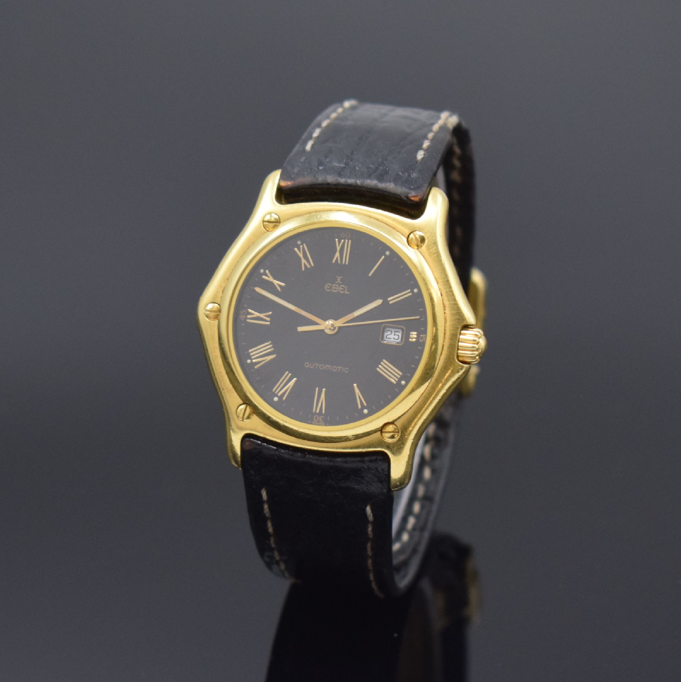 EBEL 1911 Armbanduhr in GG 750/000 Referenz 893902, Automatik, massives Goldgeh. inkl. orig. Lederband (zu ers.) m. orig. GG 750/000 Faltschl., Boden ...