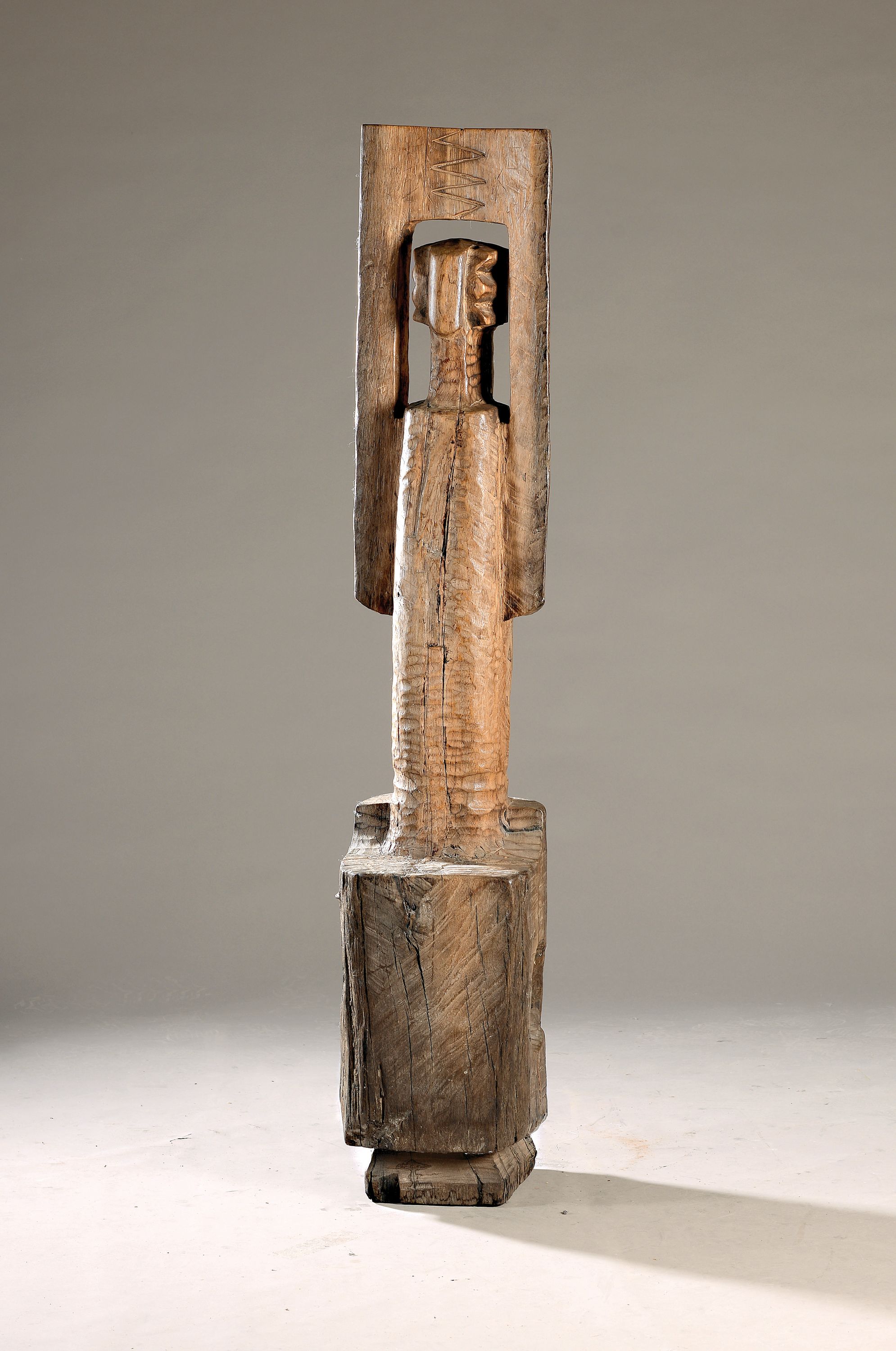 Viktor Gaga, 1930-2003 Rumänien, große Holzskulptur, Vollholz, anthropomorphe Form, signiert und datiert (19)70, Alterssp., H. 162cm